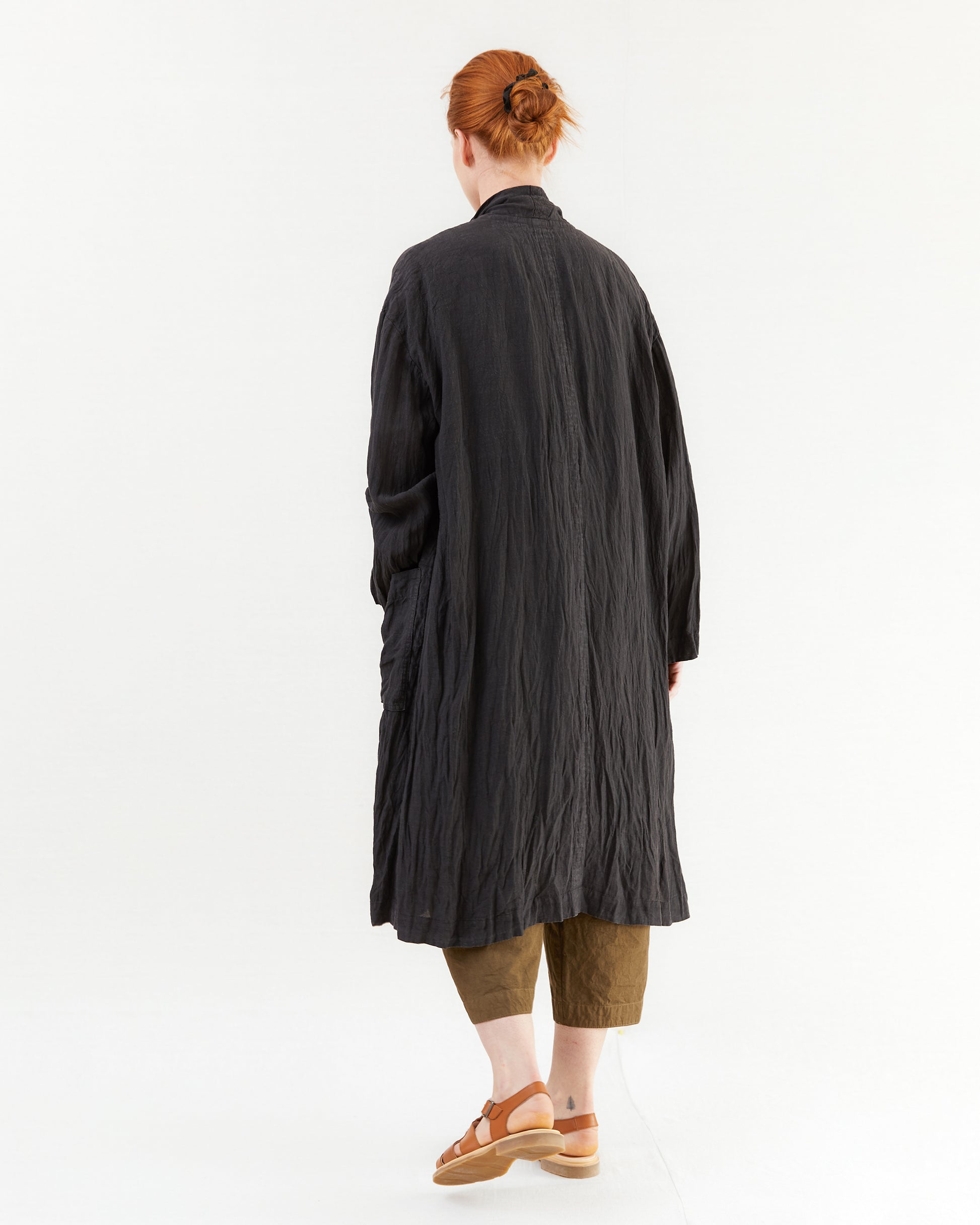 Pas de Calais French Linen Robe Coat in Black