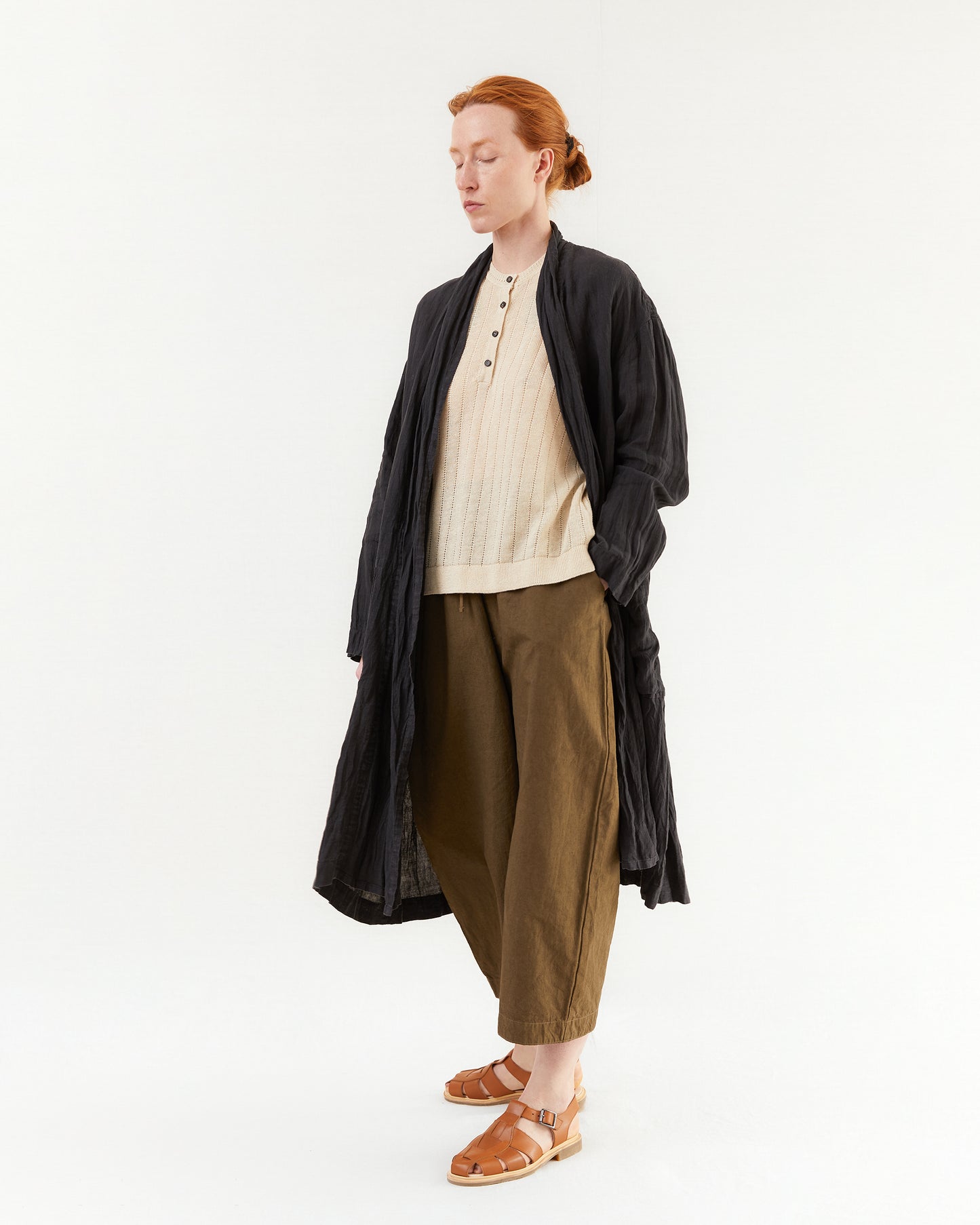 Pas de Calais French Linen Robe Coat in Black