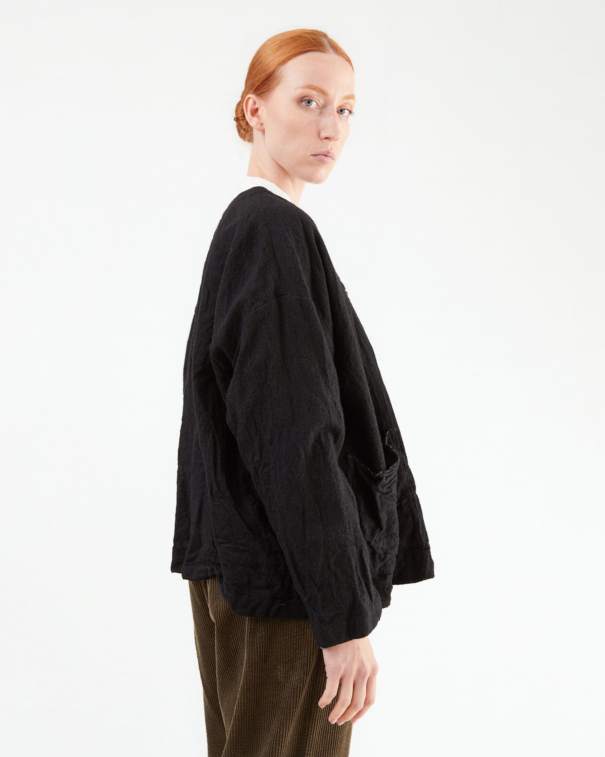 Pas de Calais Refined Wool Cardigan Jacket in Black