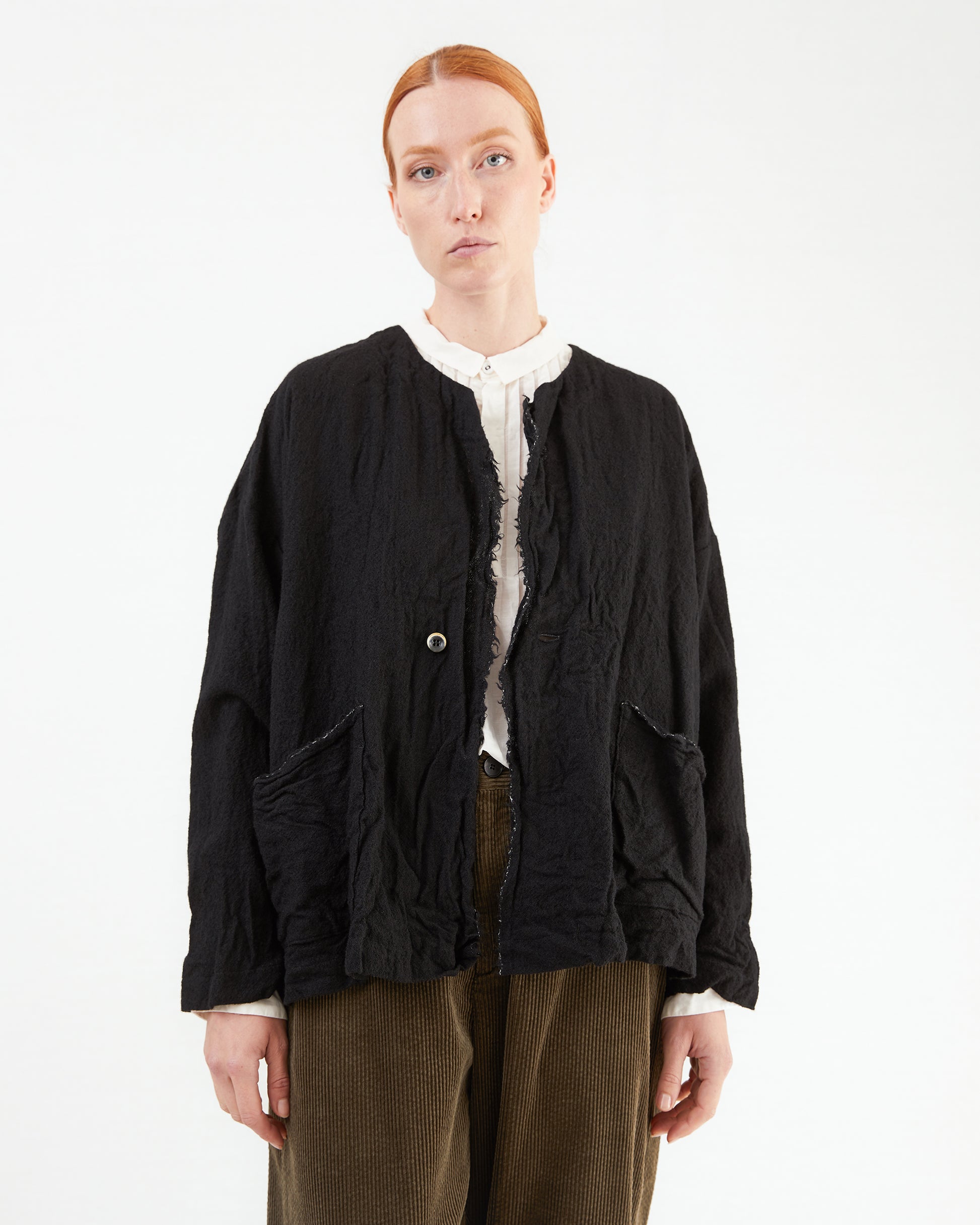 Pas de Calais Refined Wool Cardigan Jacket in Black