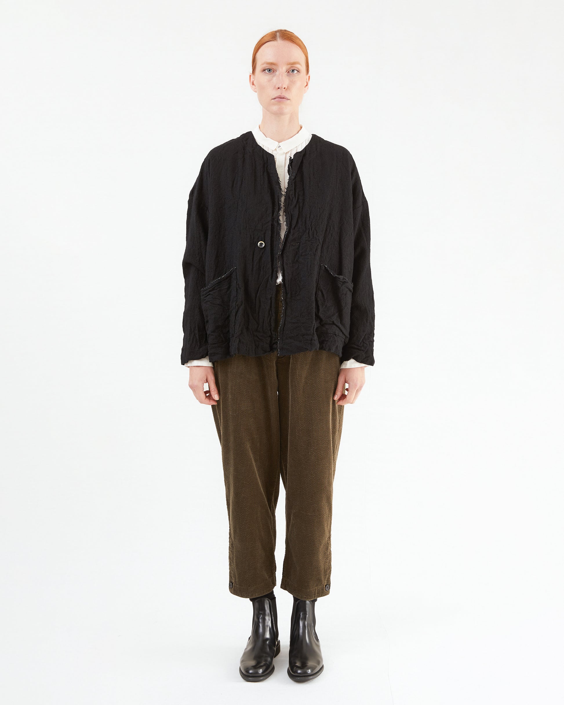 Pas de Calais Refined Wool Cardigan Jacket in Black