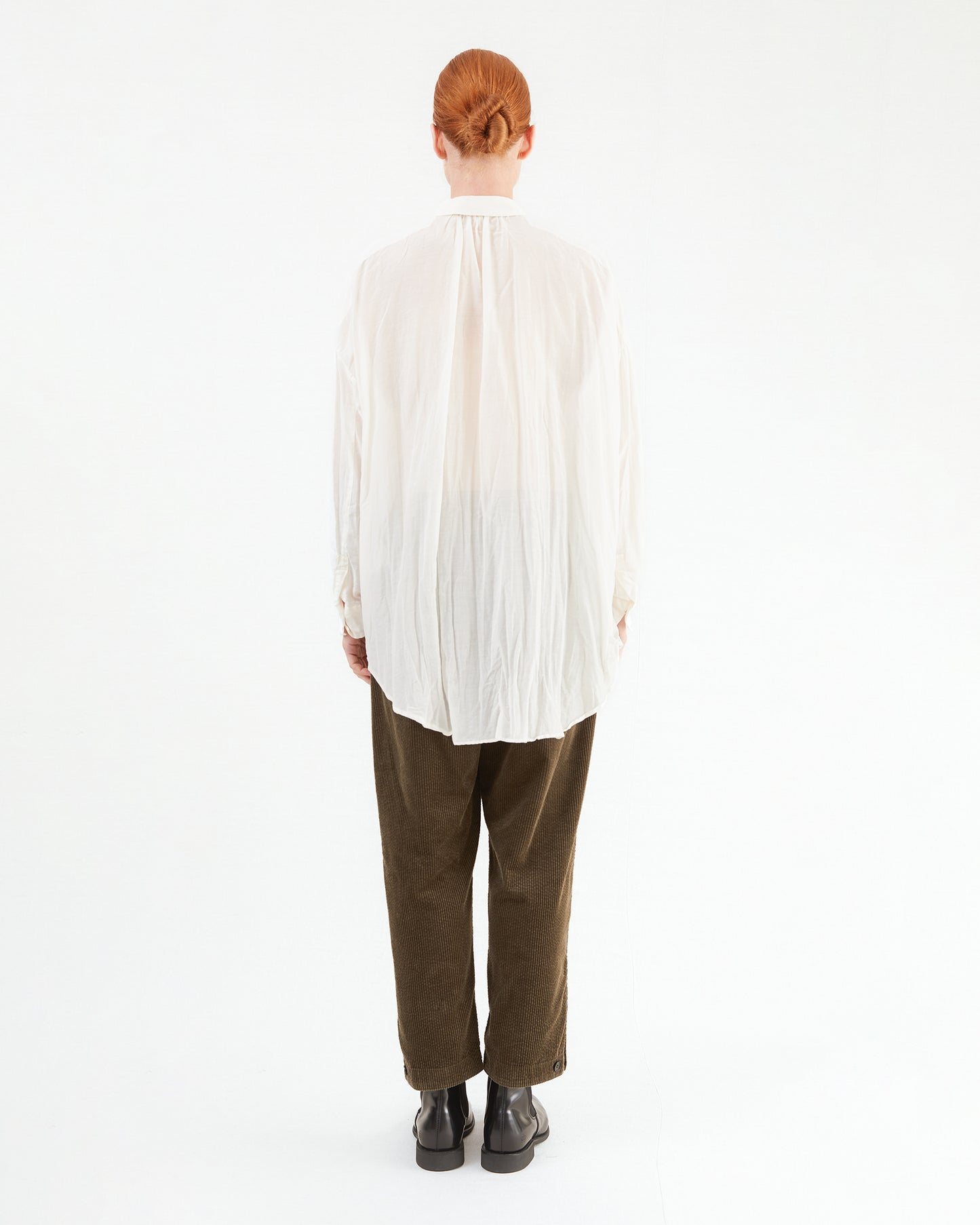 Pas de Calais Eco Wool Herringbone Wide Pants in Khaki