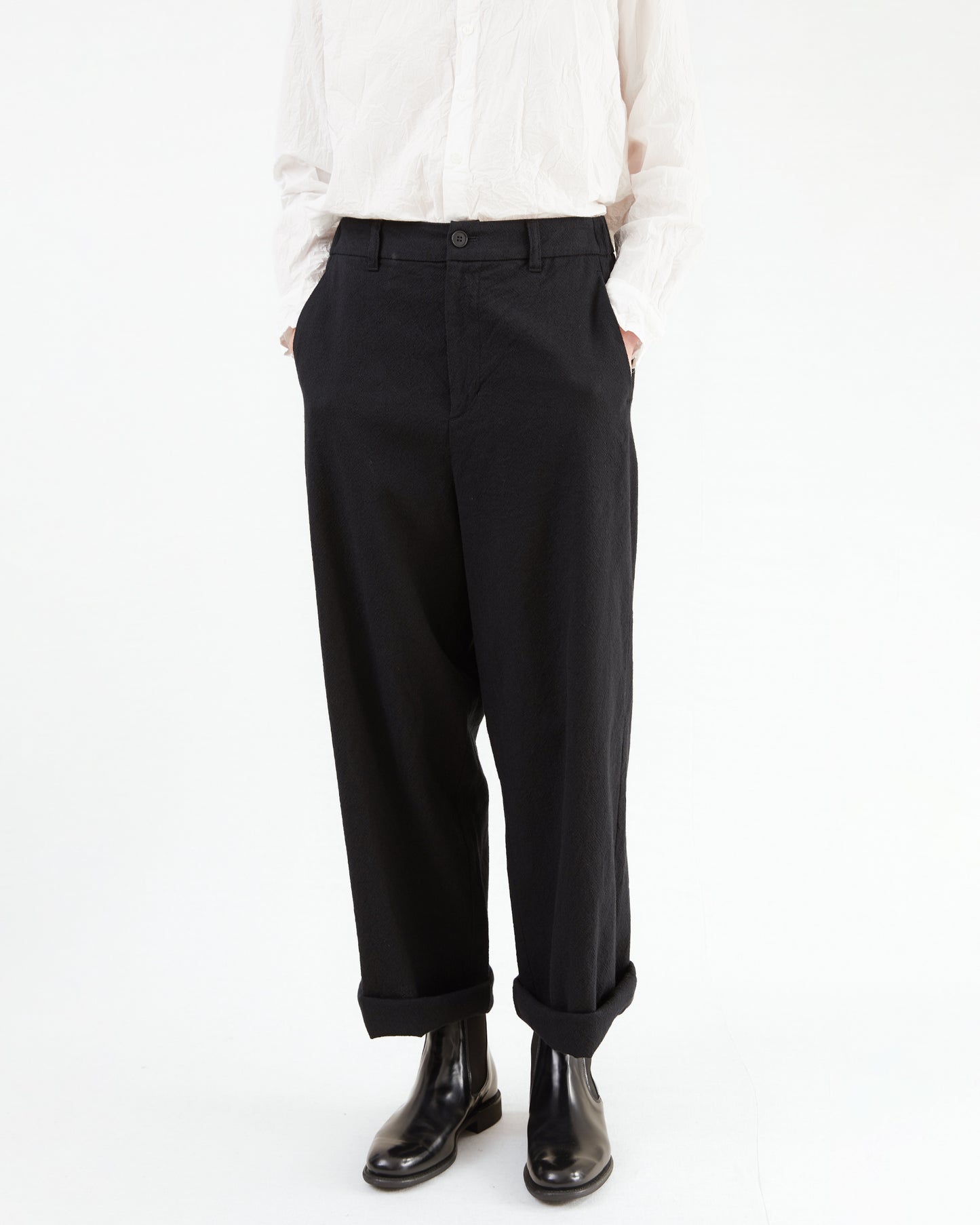 Pas de Calais Wool Cotton Wide Pants in Black