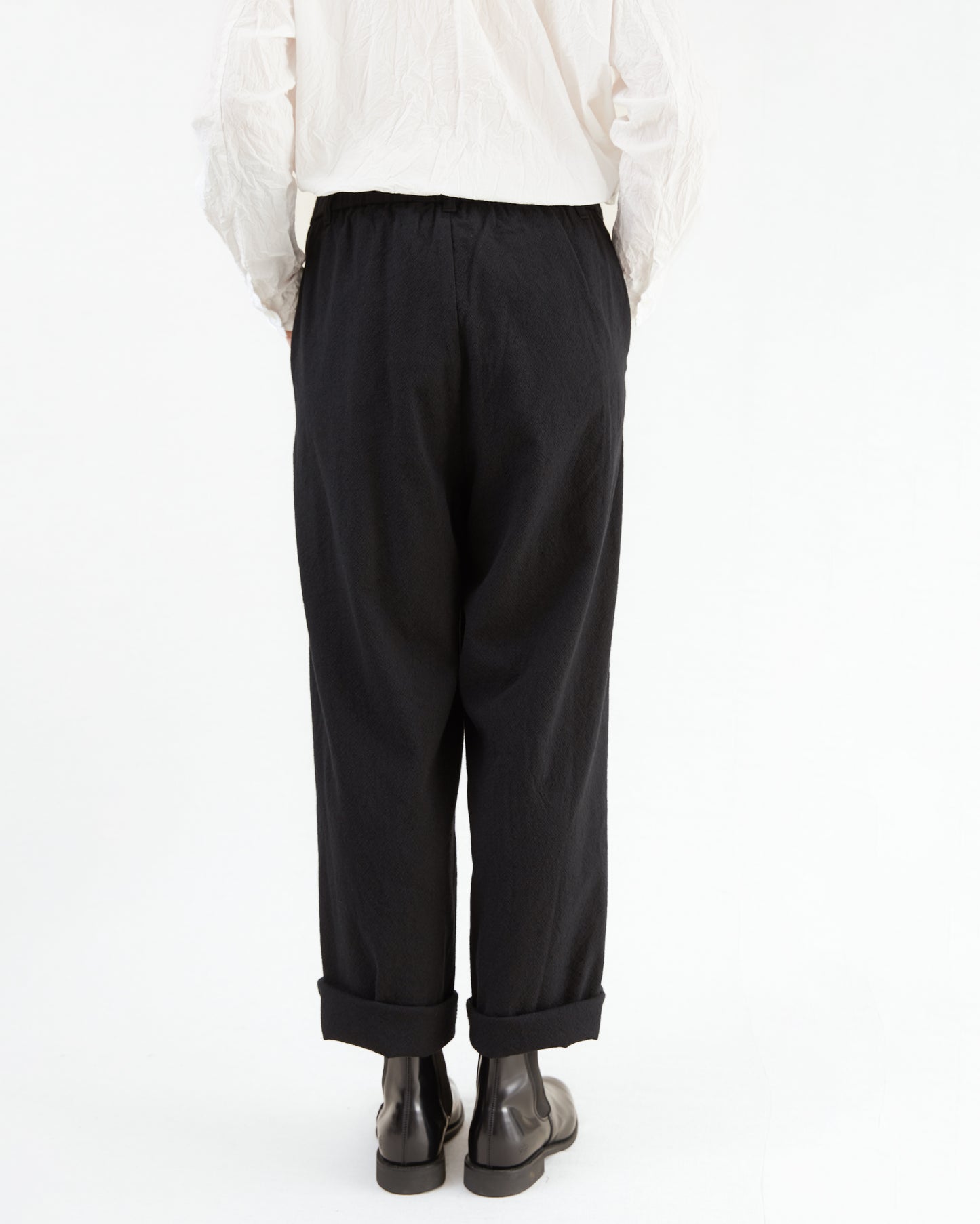 Pas de Calais Wool Cotton Wide Pants in Black