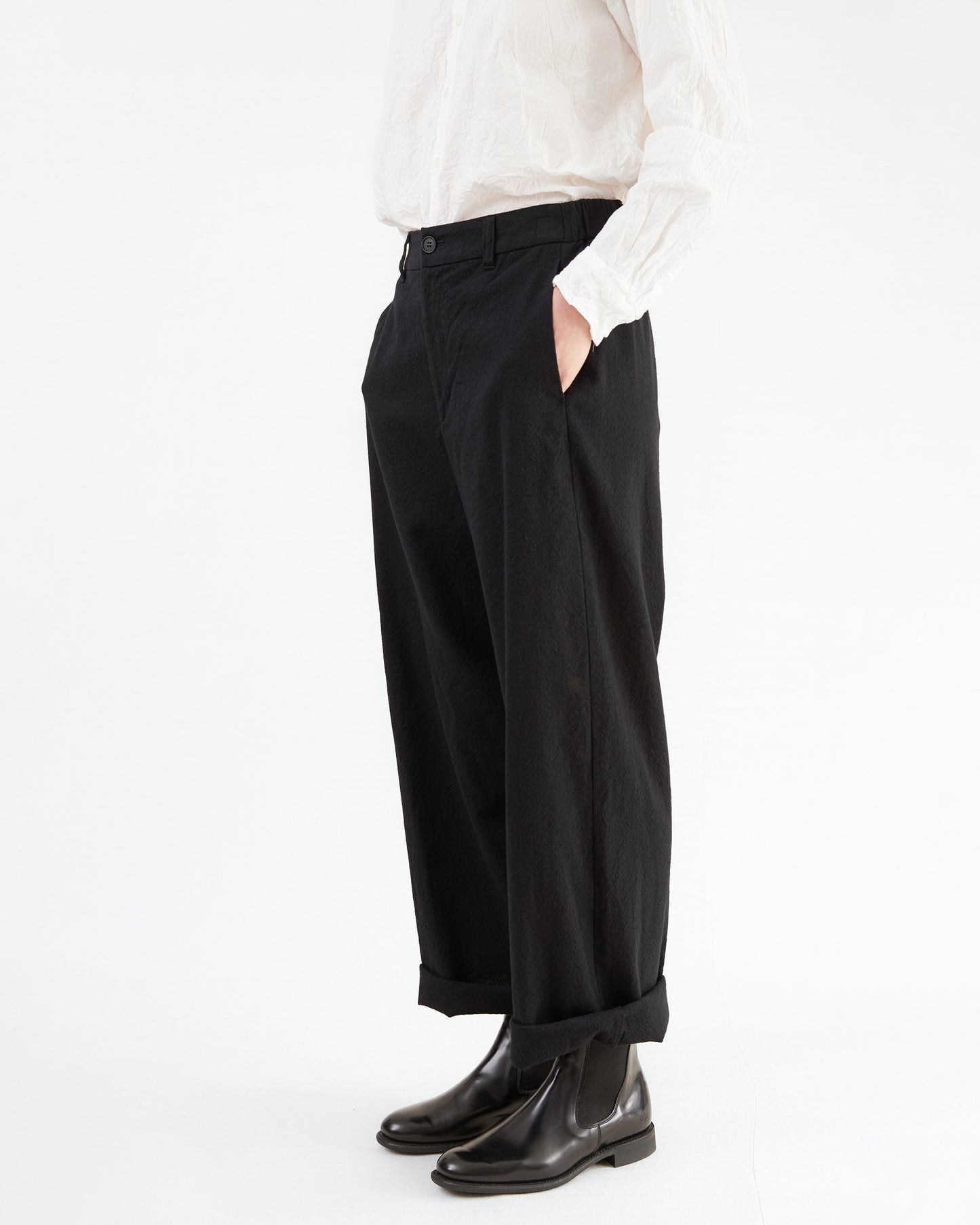 Pas de Calais Wool Cotton Wide Pants in Black