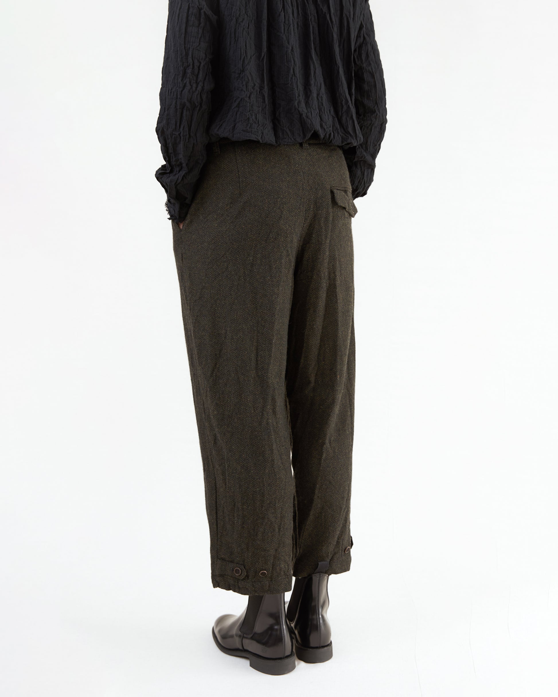 Pas de Calais Eco Wool Herringbone Wide Pants in Khaki