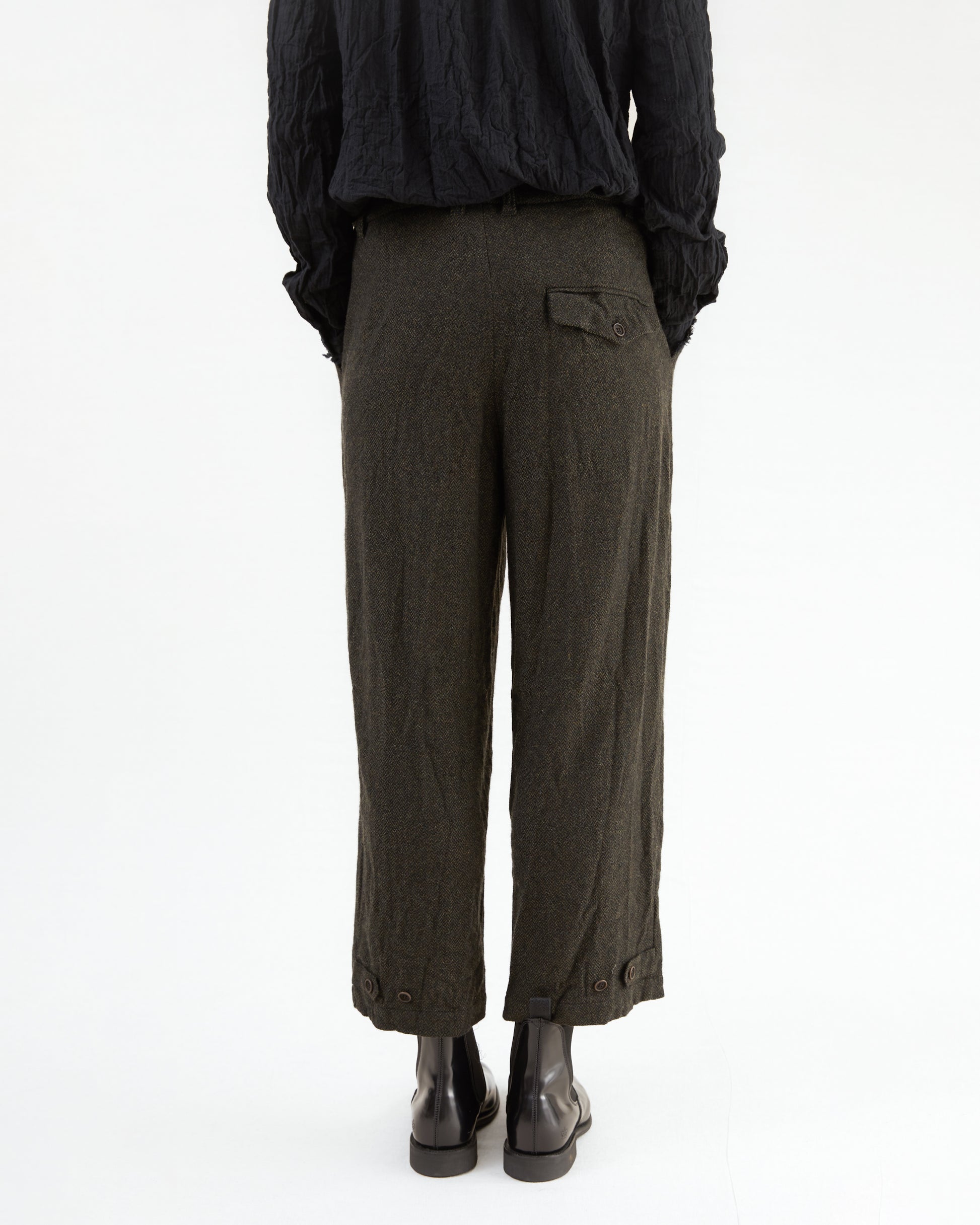 Pas de Calais Eco Wool Herringbone Wide Pants in Khaki