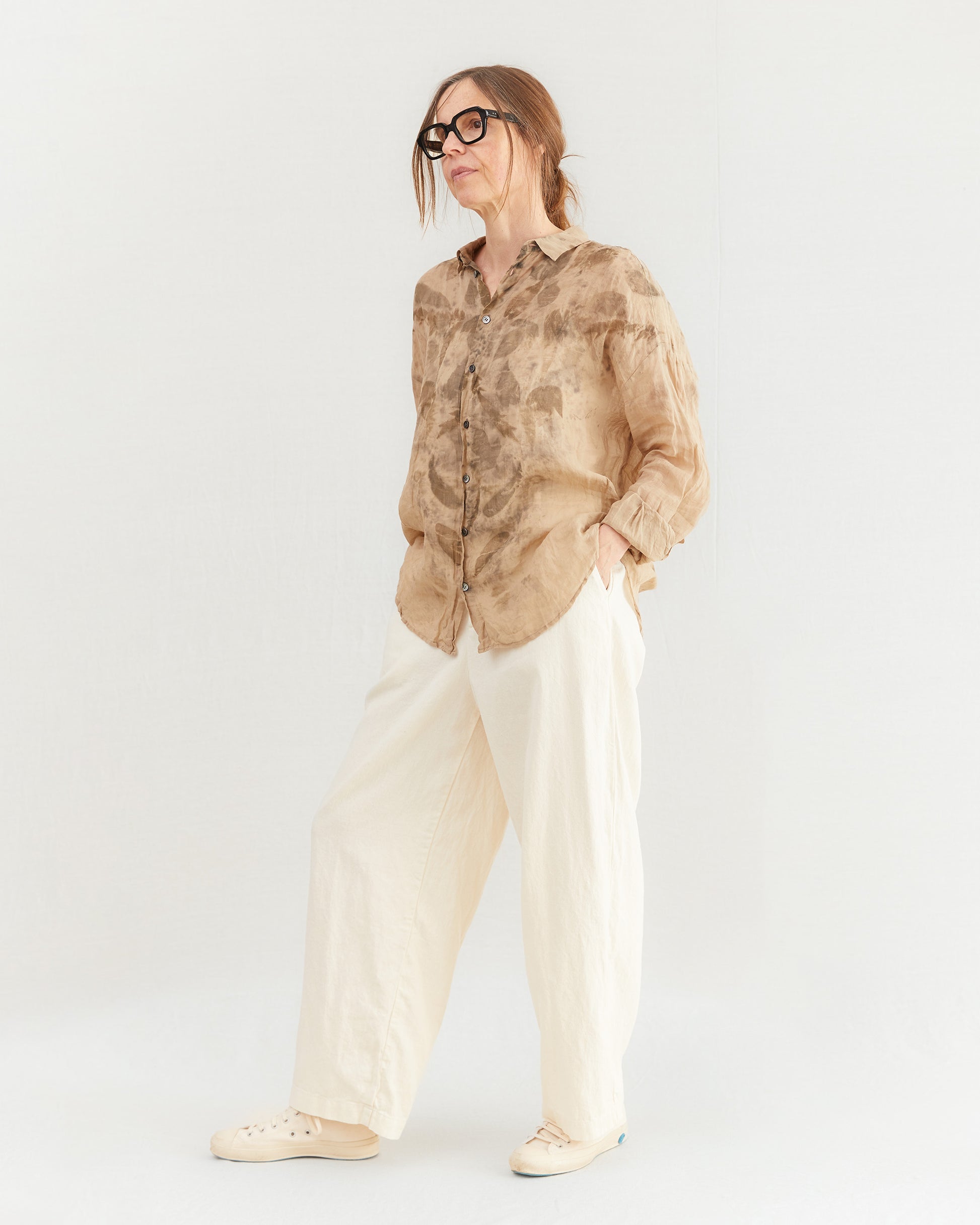 Pas de Calais Linen Cotton Satin Wide Trousers in Natural