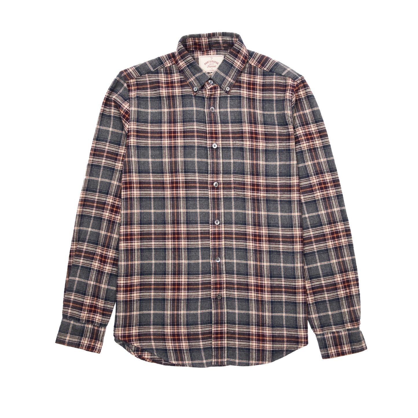 Portuguese Flannel Augusta Flannel Button Down Shirt in Charcoal x Burgundy Check