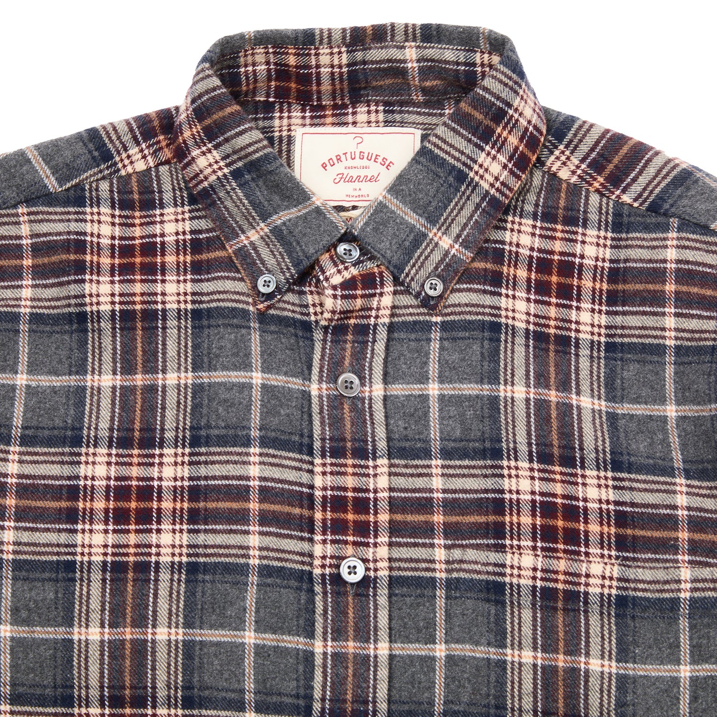 Portuguese Flannel Augusta Flannel Button Down Shirt in Charcoal x Burgundy Check