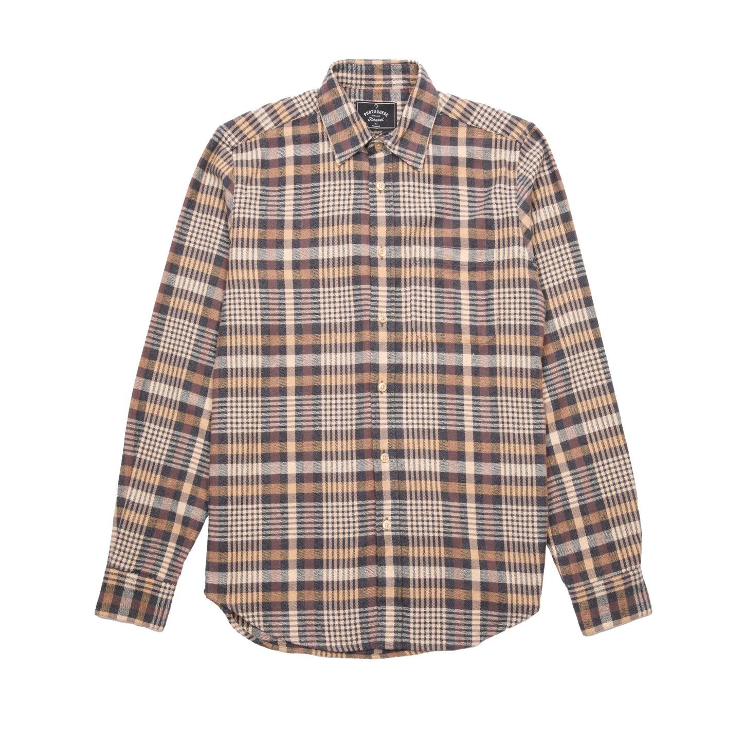 Portuguese Flannel Manta Flannel Shirt in Camel x Natural x Blue Check