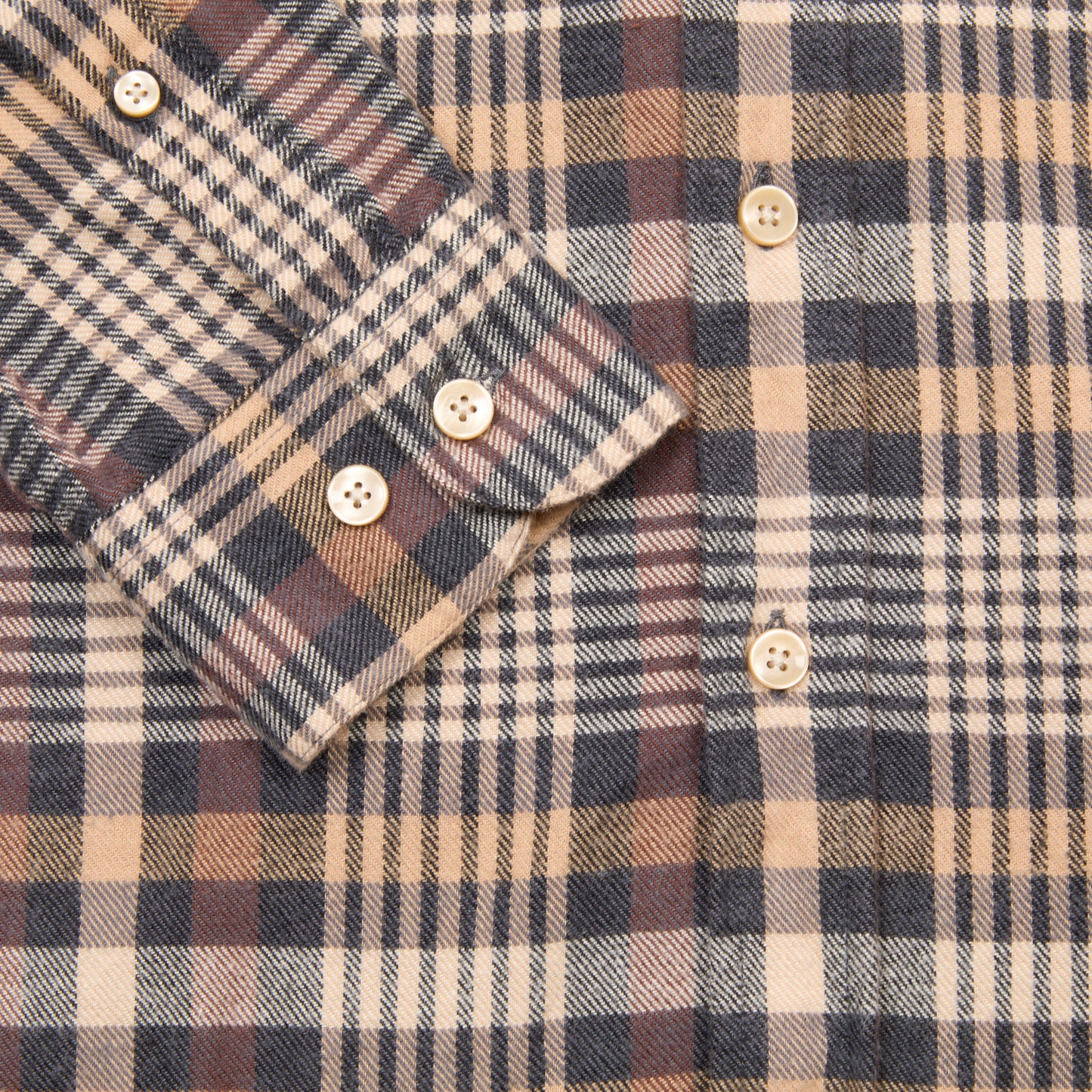 Portuguese Flannel Manta Flannel Shirt in Camel x Natural x Blue Check