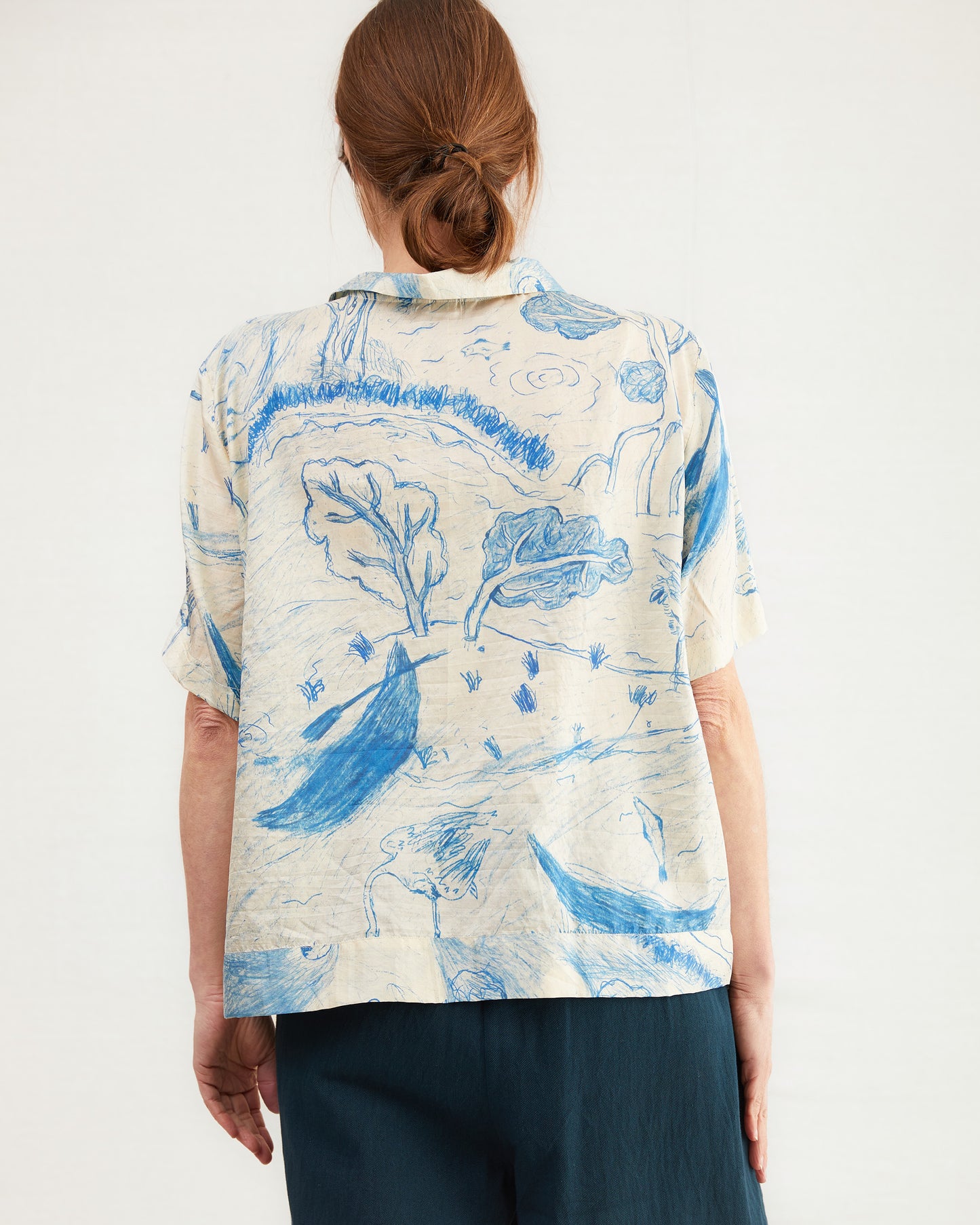 Runaway Bicycle Alfie Blue Printed Silk Shirt