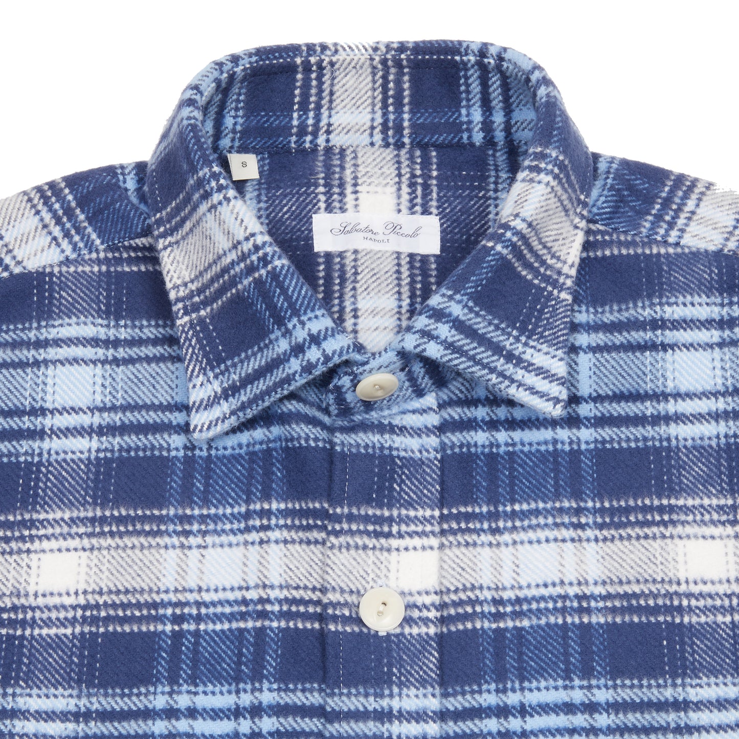 Salvatore Piccolo Mirko Cotton Flannel Overshirt in Blue Check