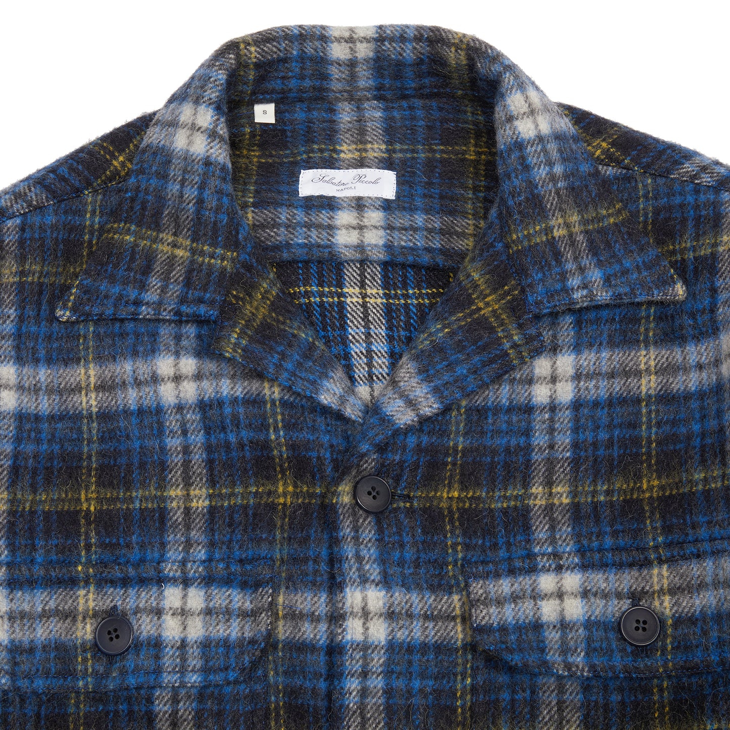 Salvatore Piccolo Vietnam Wool Flannel Overshirt in Blue/ Yellow Check