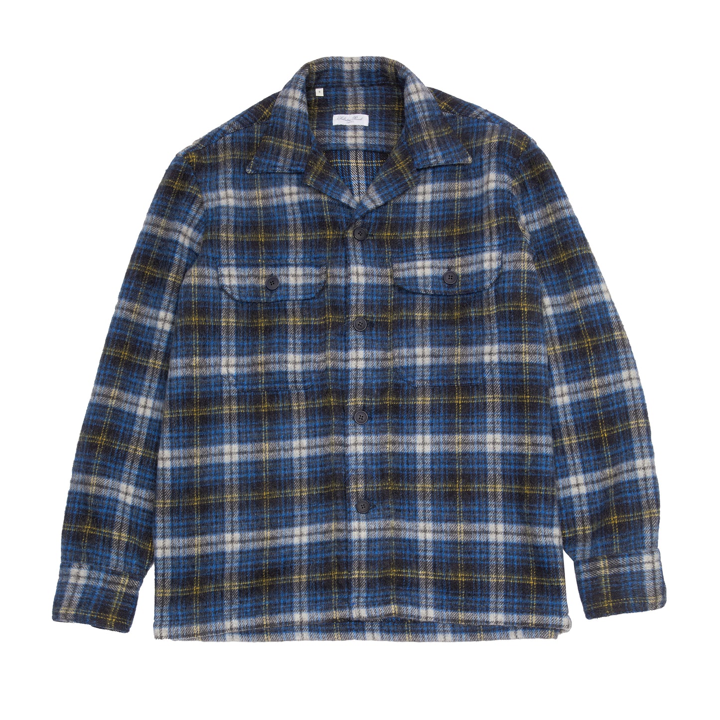 Salvatore Piccolo Vietnam Wool Flannel Overshirt in Blue/ Yellow Check