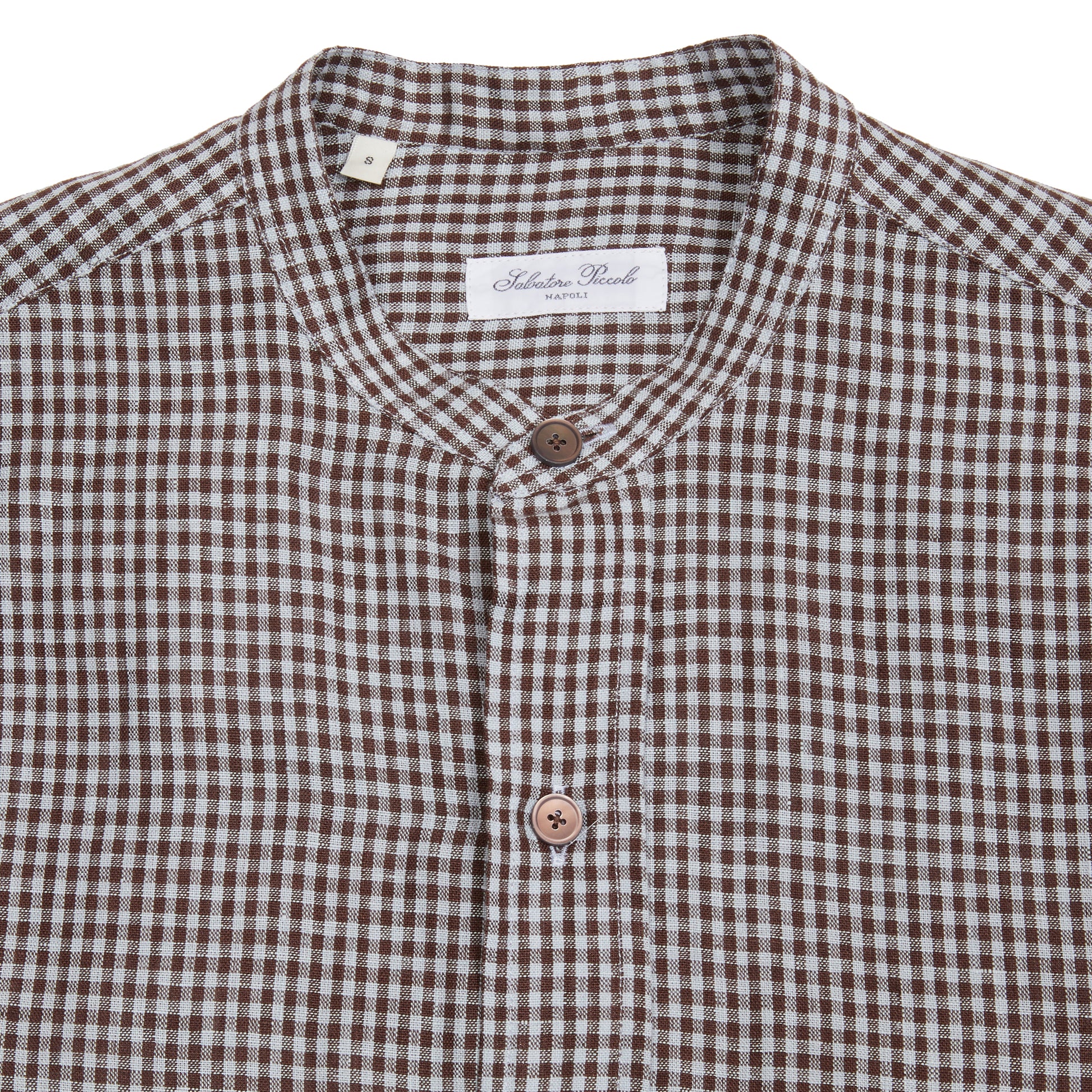 Salvatore Piccolo Classico Linen Shirt in Brown Gingham