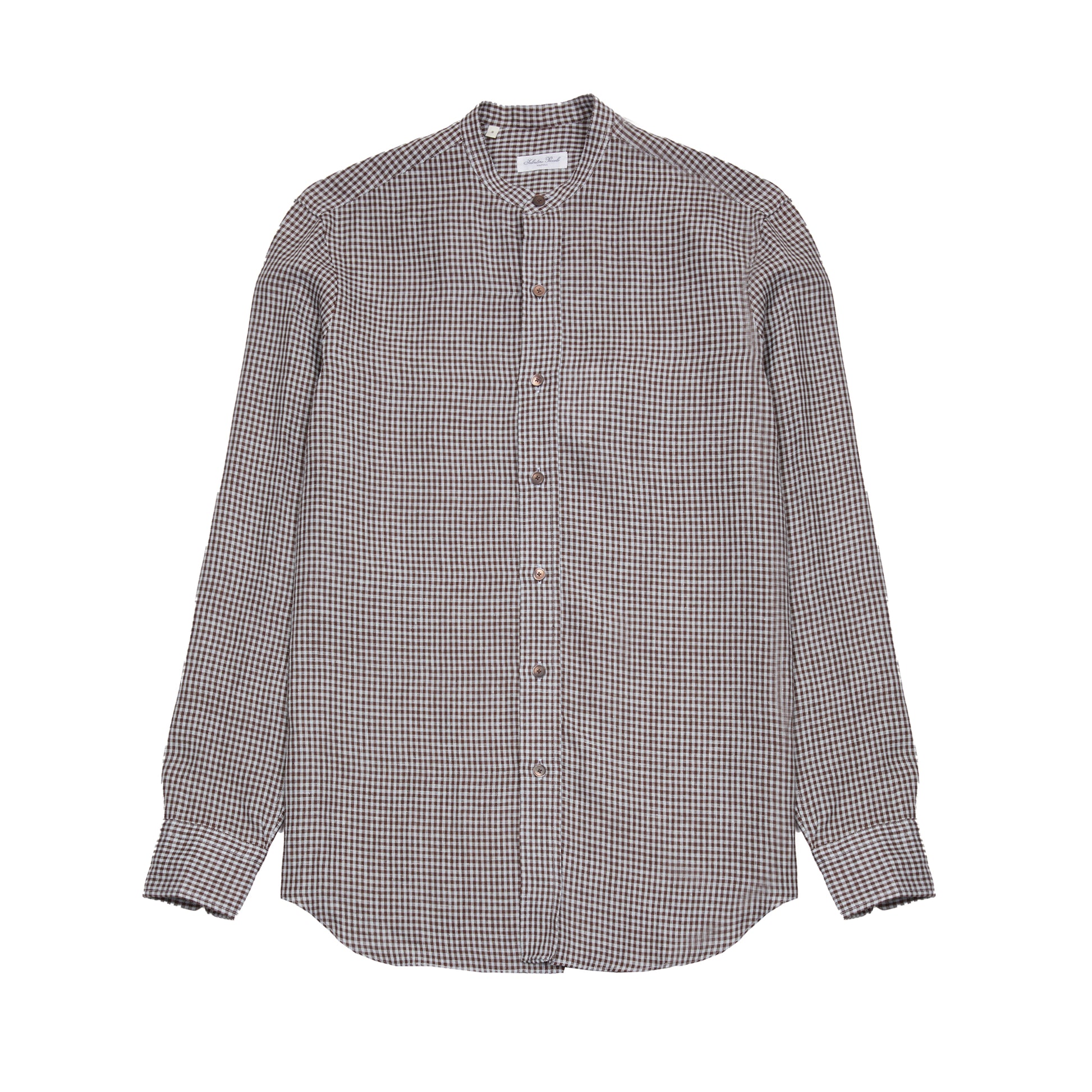 Salvatore Piccolo Classico Linen Shirt in Brown Gingham
