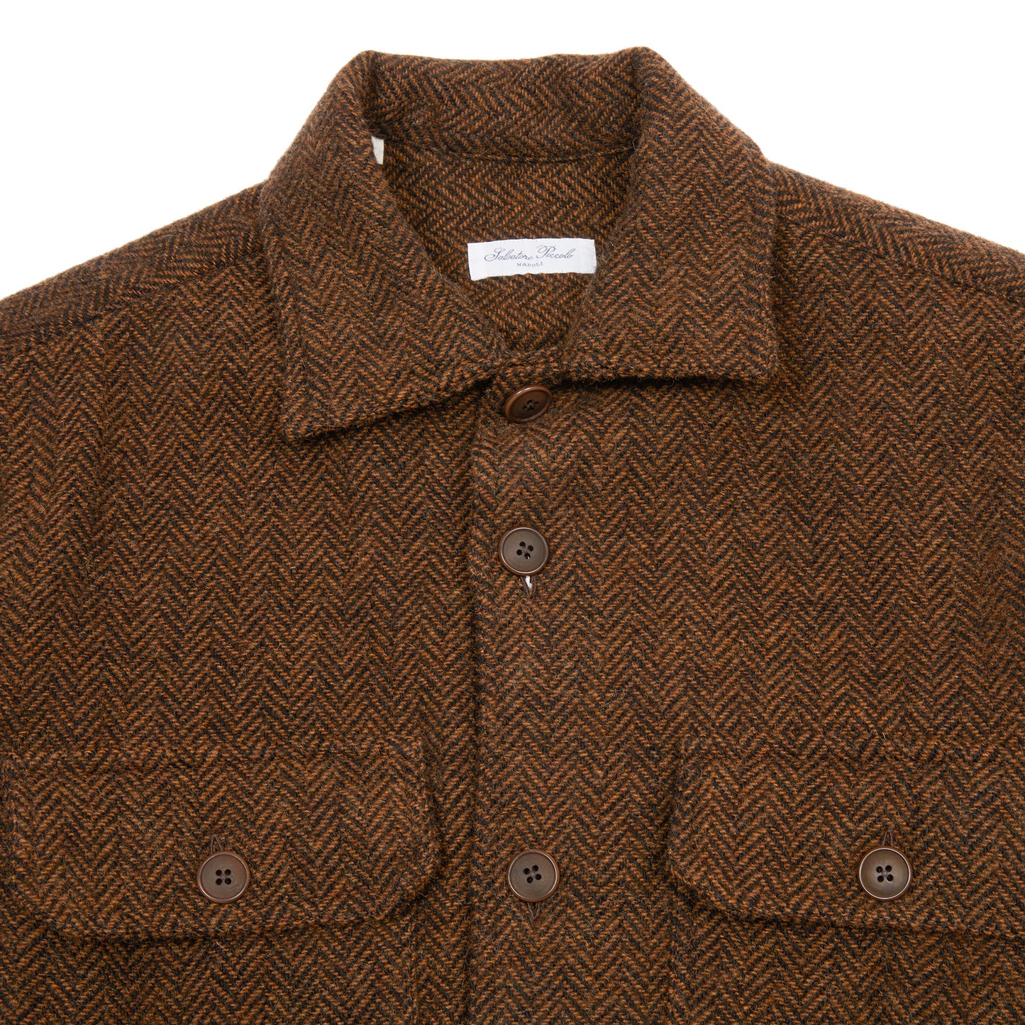 Salvatore Piccolo Bert Wool Overshirt in Brown Herringbone