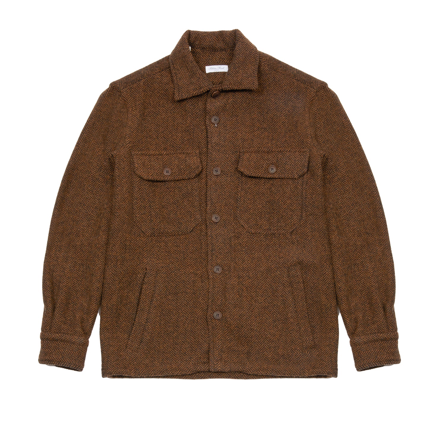 Salvatore Piccolo Bert Wool Overshirt in Brown Herringbone