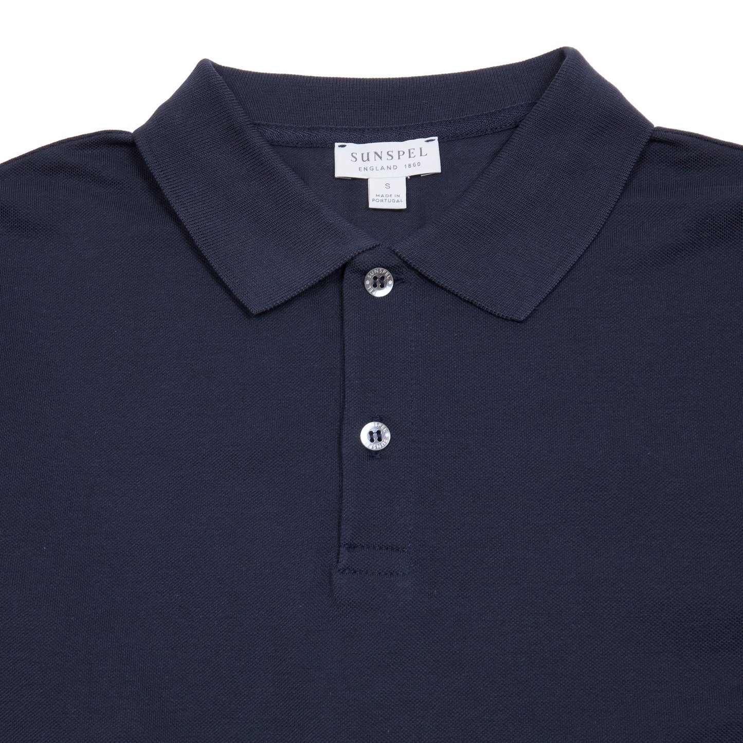 Sunspel Long Sleeve Piqué Polo Shirt in Navy 2