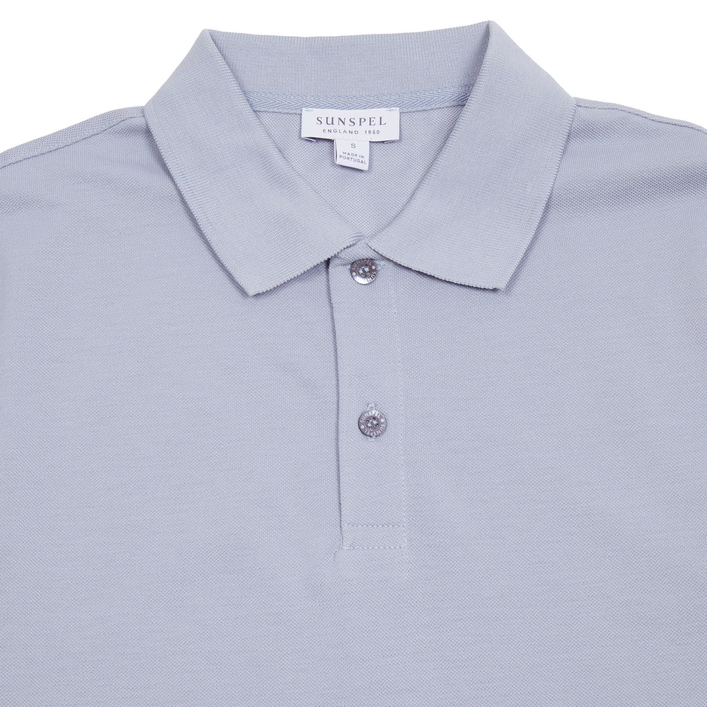 Sunspel Pique Polo Shirt in Smoke Blue