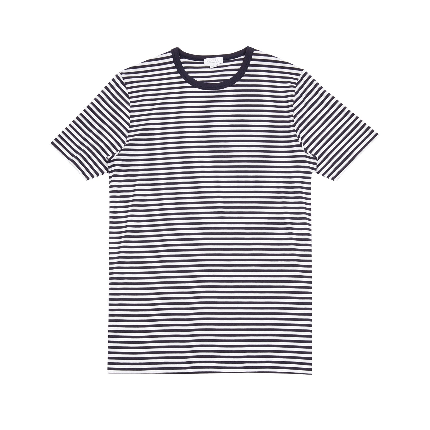 Sunspel Classic T-Shirt in White/Navy Stripe