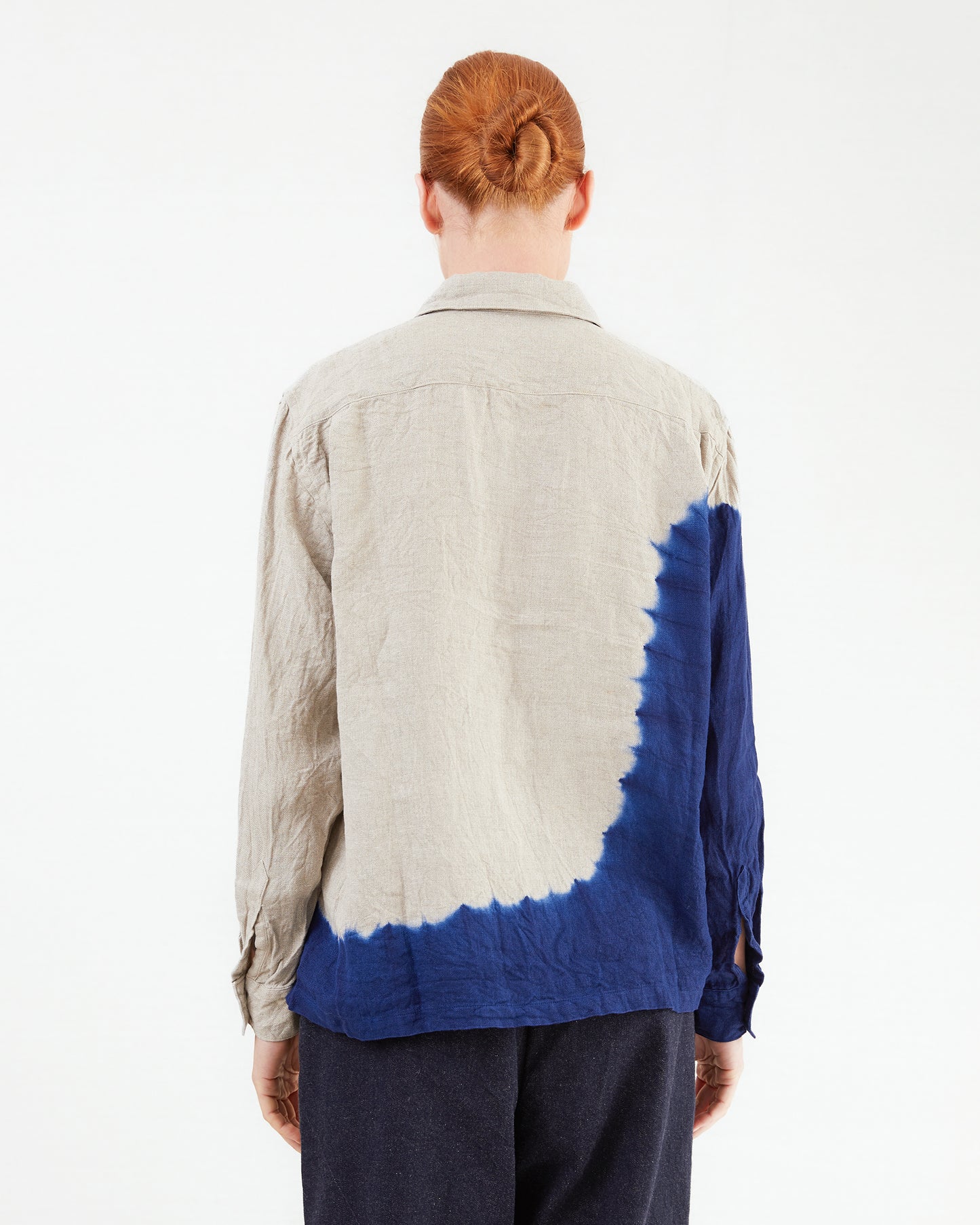 Suzusan Boushi Somewake Shibori Overshirt in Navy/ Grege