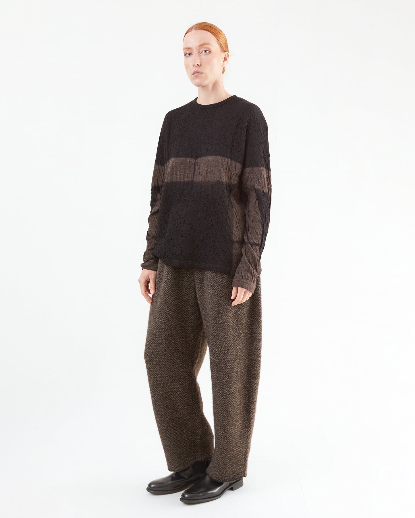 Suzusan Jersey Itajime Shibori L/S T-Shirt in Black/ Umber
