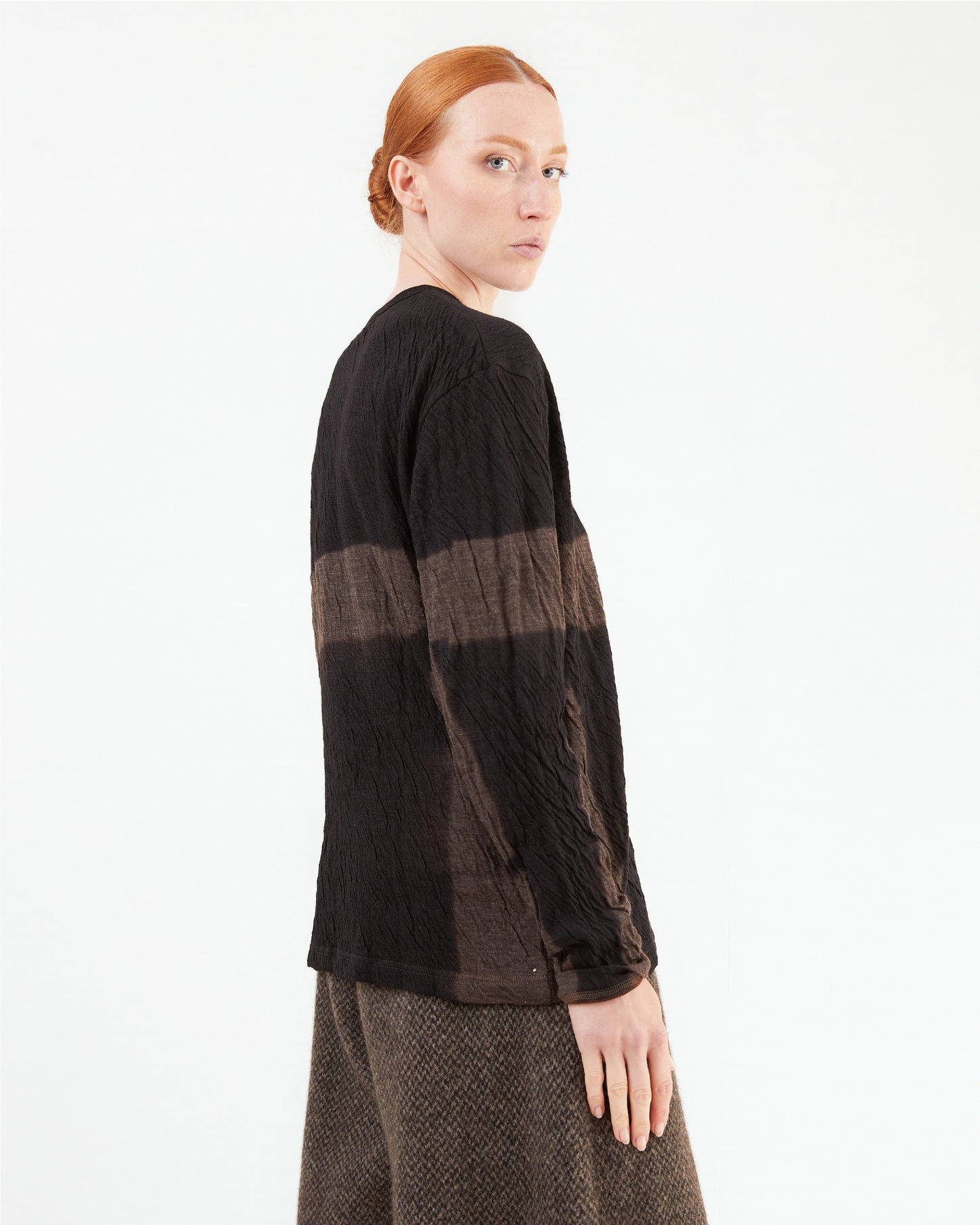 Suzusan Jersey Itajime Shibori L/S T-Shirt in Black/ Umber