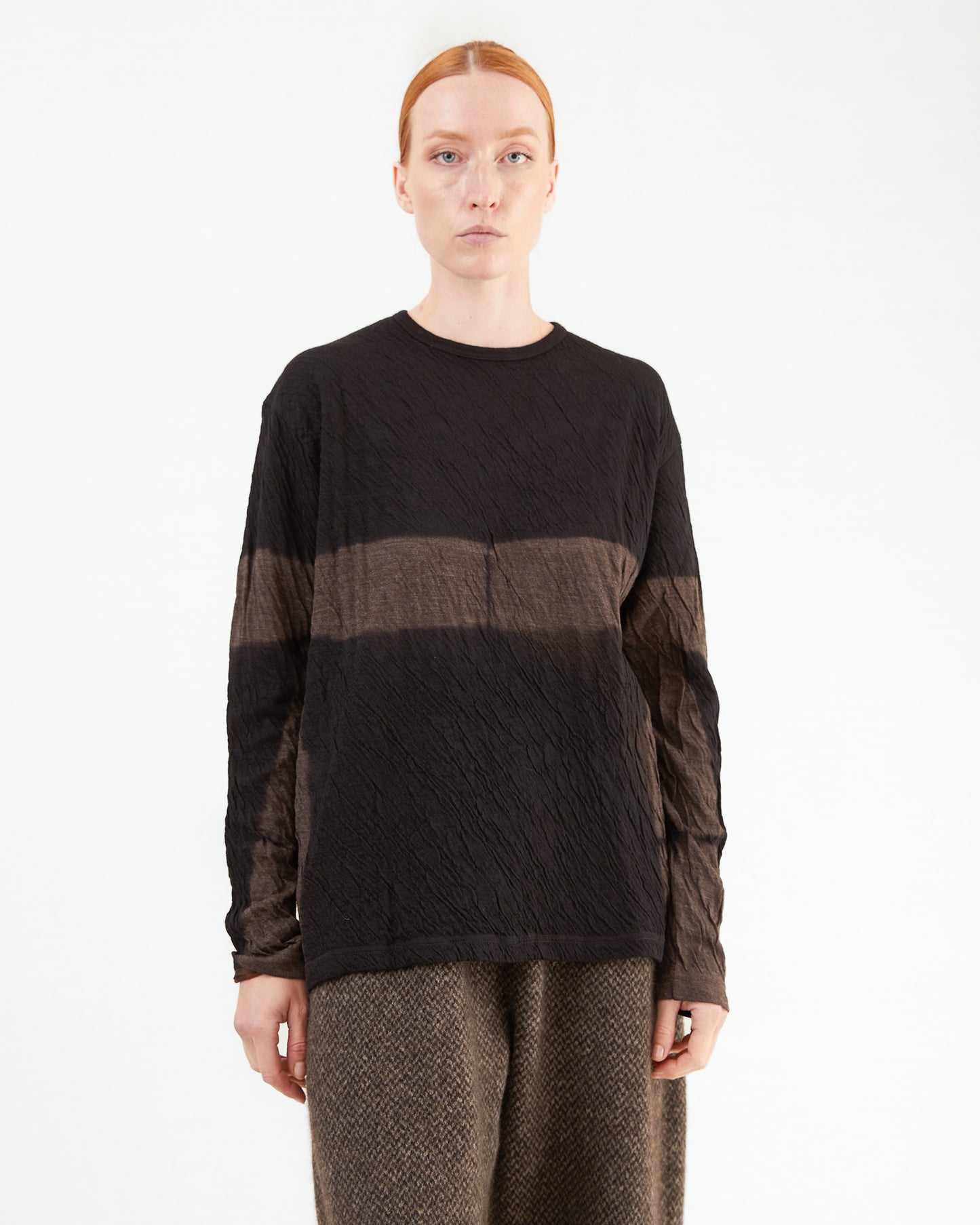 Suzusan Jersey Itajime Shibori L/S T-Shirt in Black/ Umber