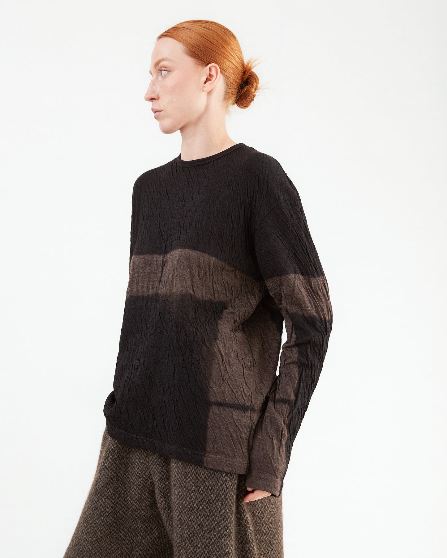 Suzusan Jersey Itajime Shibori L/S T-Shirt in Black/ Umber