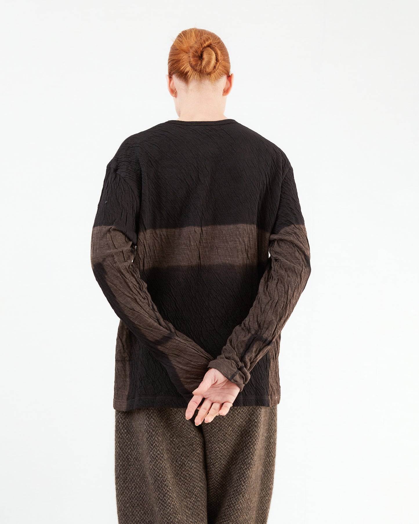 Suzusan Jersey Itajime Shibori L/S T-Shirt in Black/ Umber