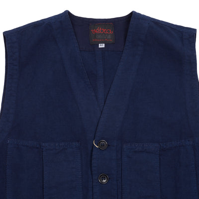 Workwear vest in cotton and linen blend hopsack. 56% Cotton / 44% Linen. Made in France.