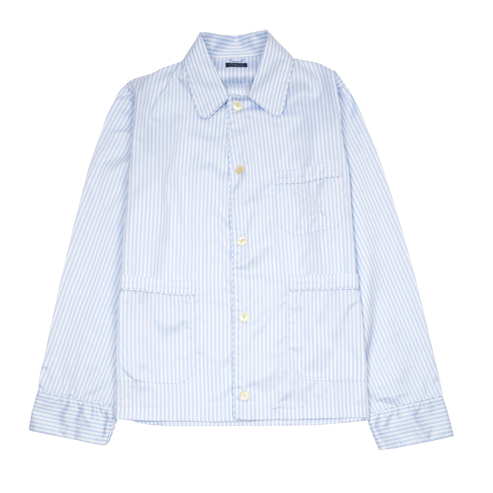 Finamore Cotton Pajamas in White / Blue Stripe