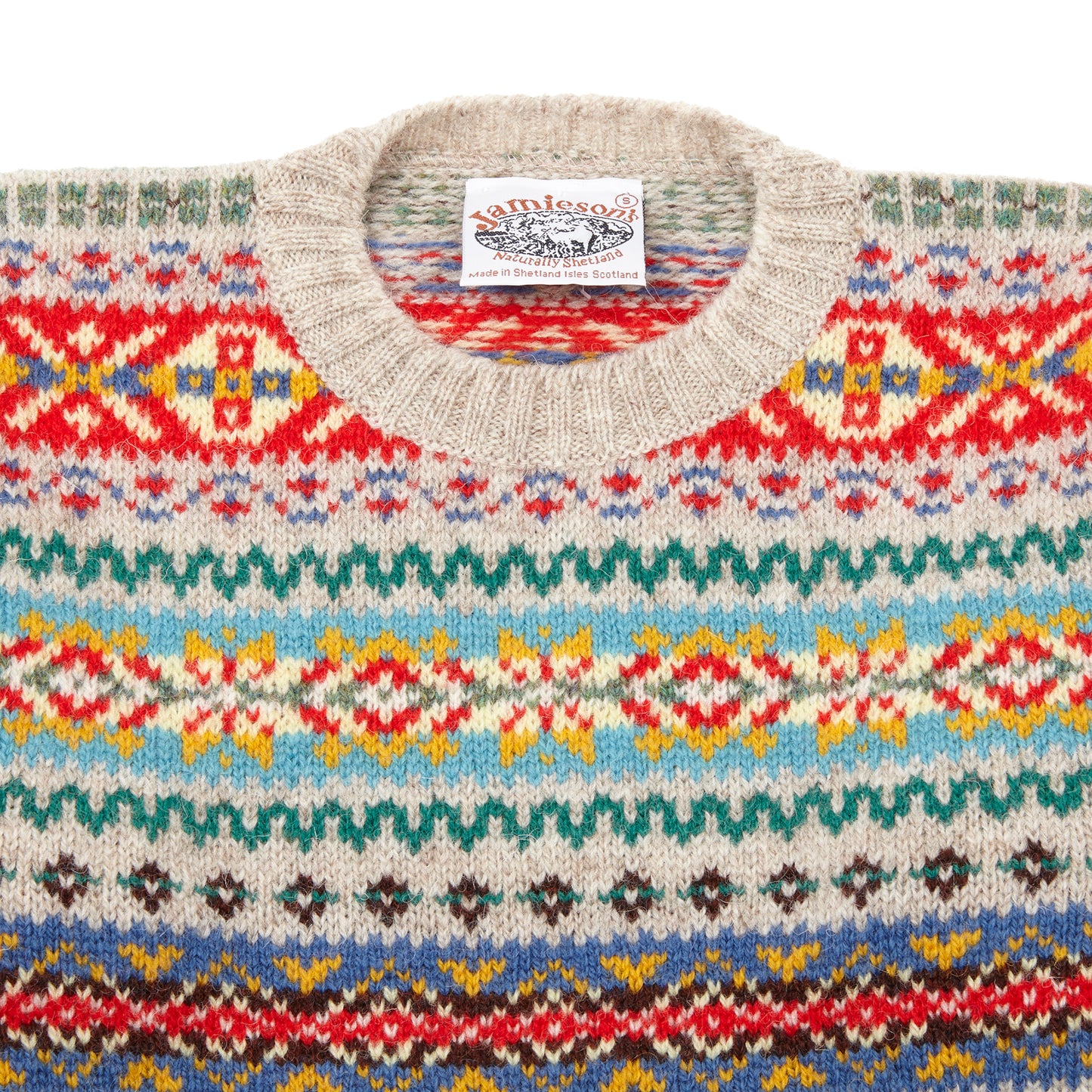Jamieson's Crew-neck Fair Isle Jumper in Ecru