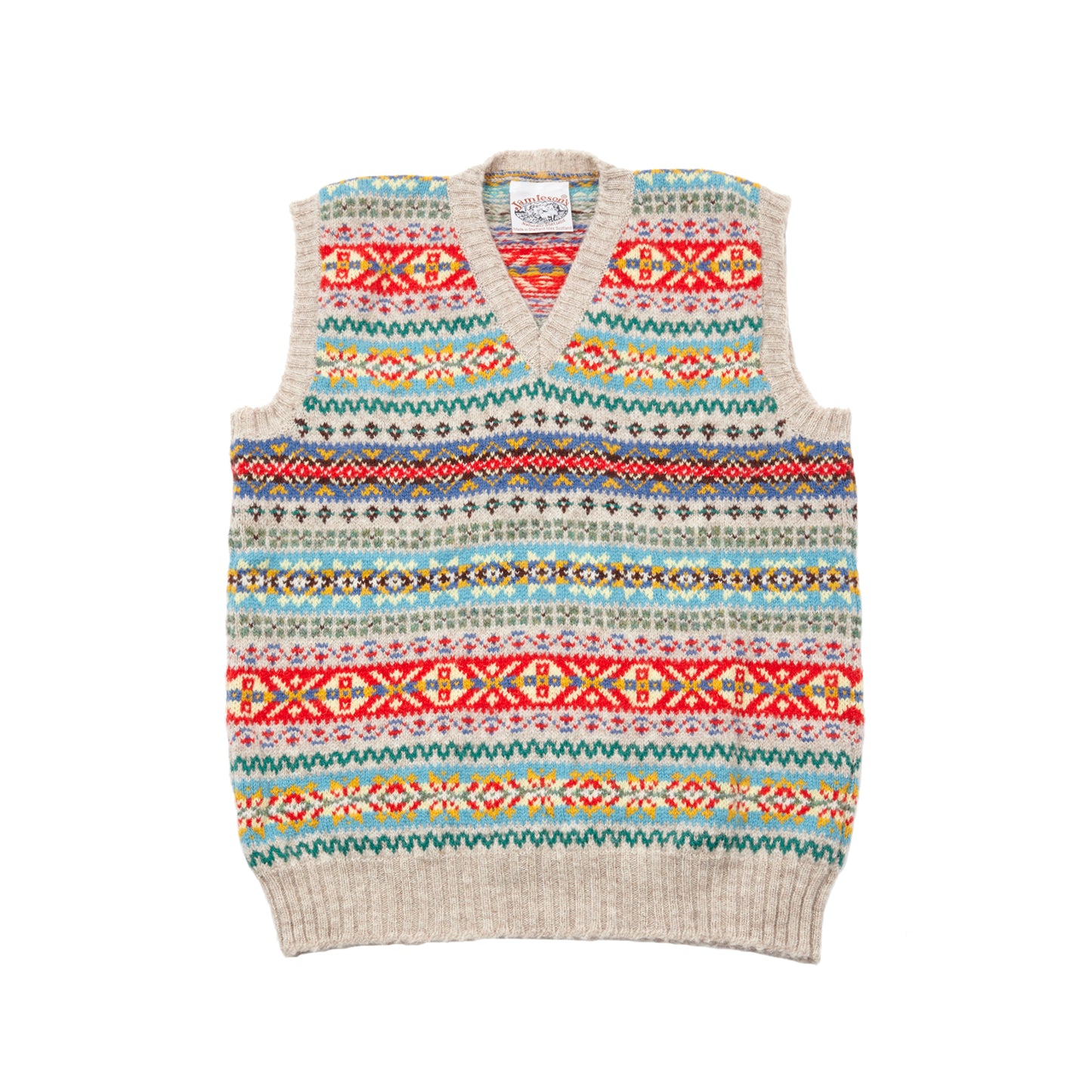 Jamieson's V-neck Fair Isle Slipover in Ecru