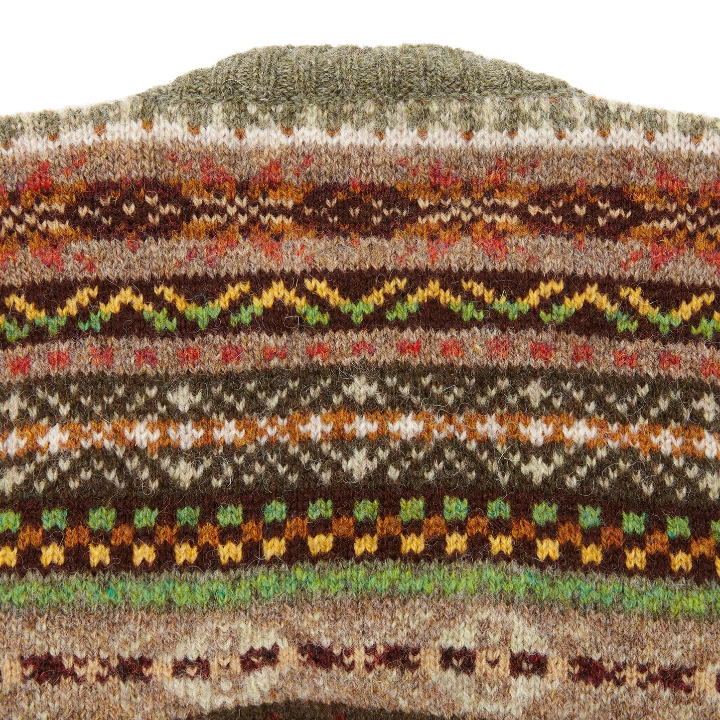 Jamieson's Crew-neck Fair Isle Jumper in Moss Green