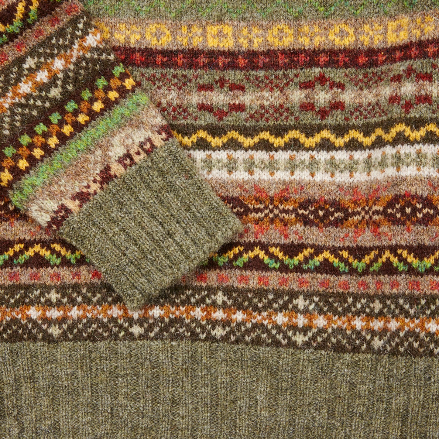 Jamieson's Crew-neck Fair Isle Jumper in Moss Green