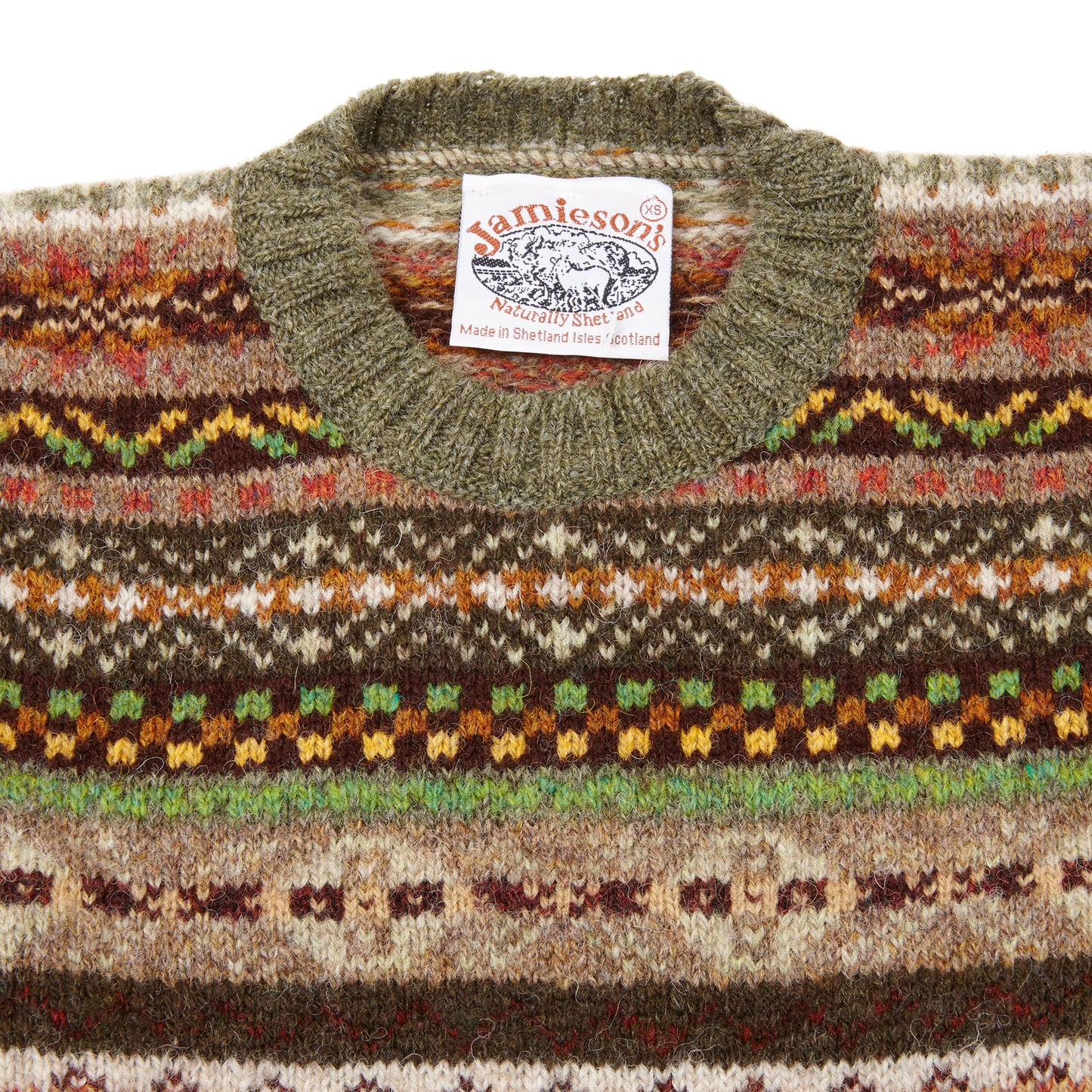 Jamieson's Crew-neck Fair Isle Jumper in Moss Green