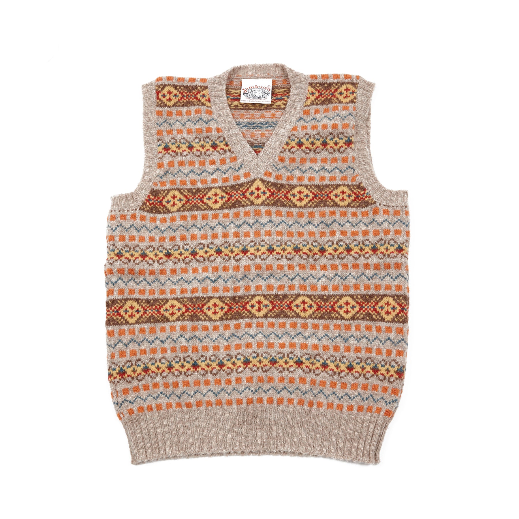 Jamieson's Fair Isle V-neck Slipover in Orange