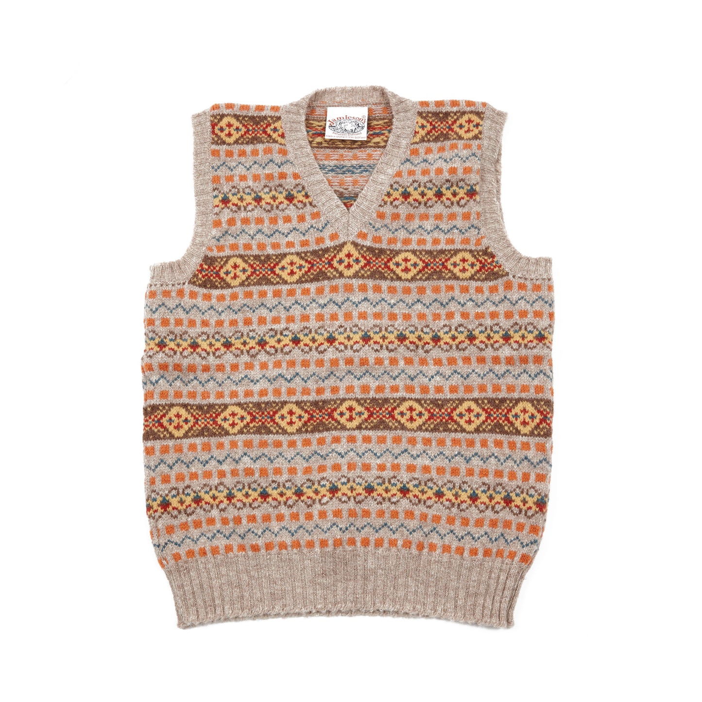 Jamieson's V-neck Fair Isle Slipover in Orange