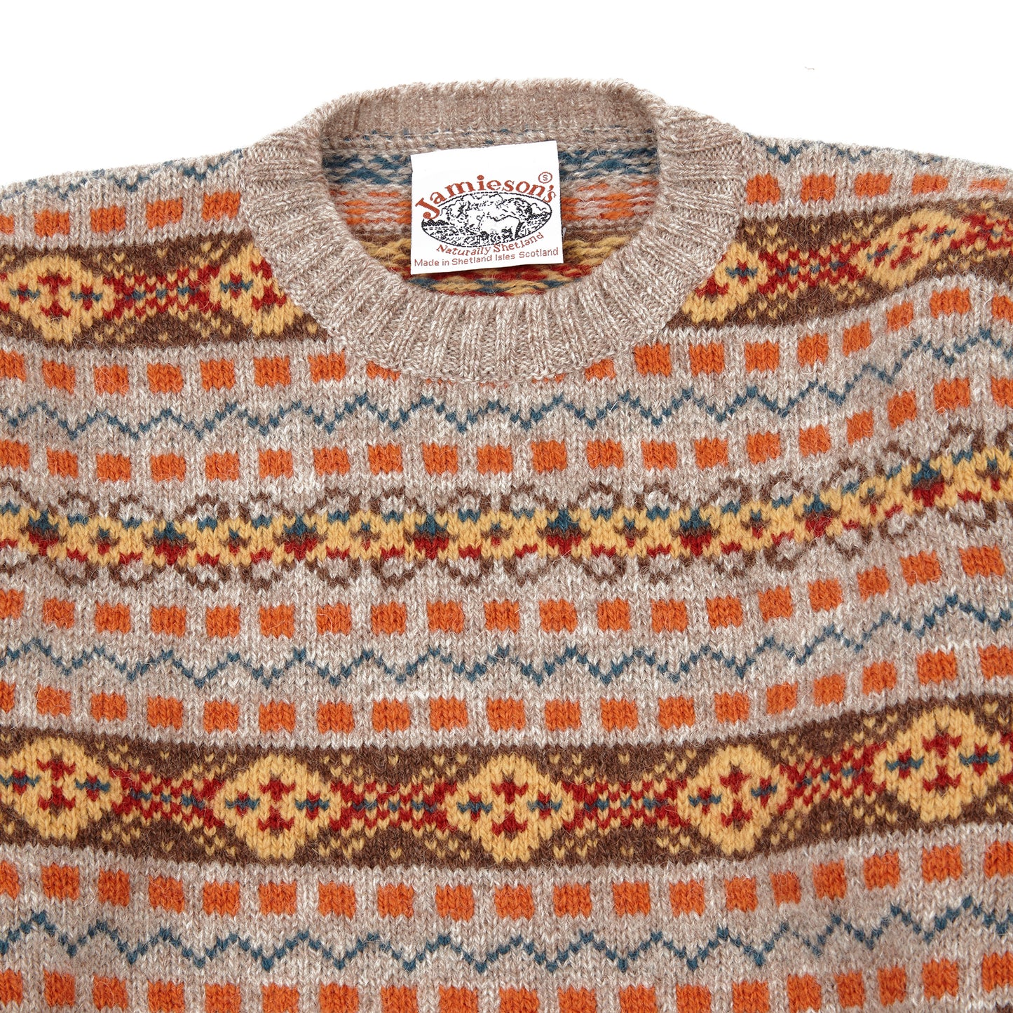 Jamieson's Crew-neck Fair Isle Jumper in Orange