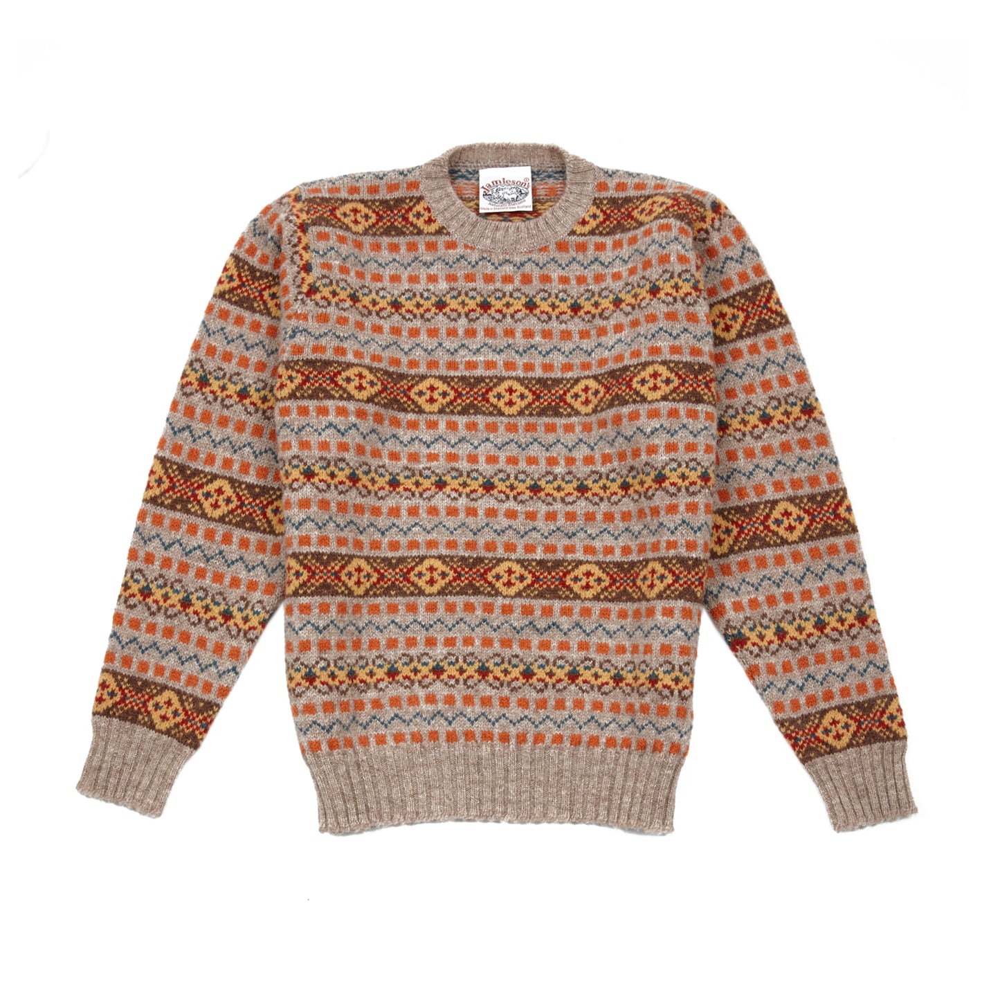 Jamieson's Crew-neck Fair Isle Jumper in Orange