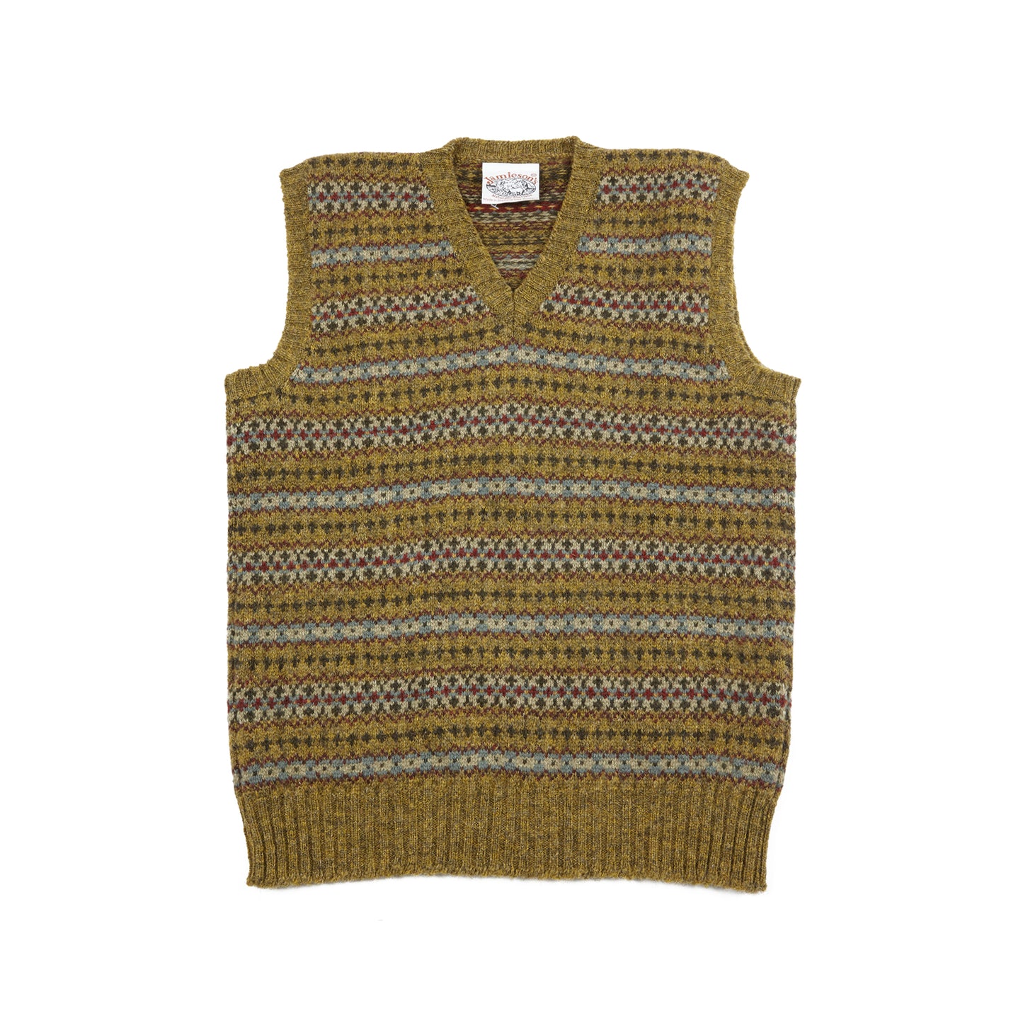 Jamieson's V-Neck Fair Isle Slipover in Kelp