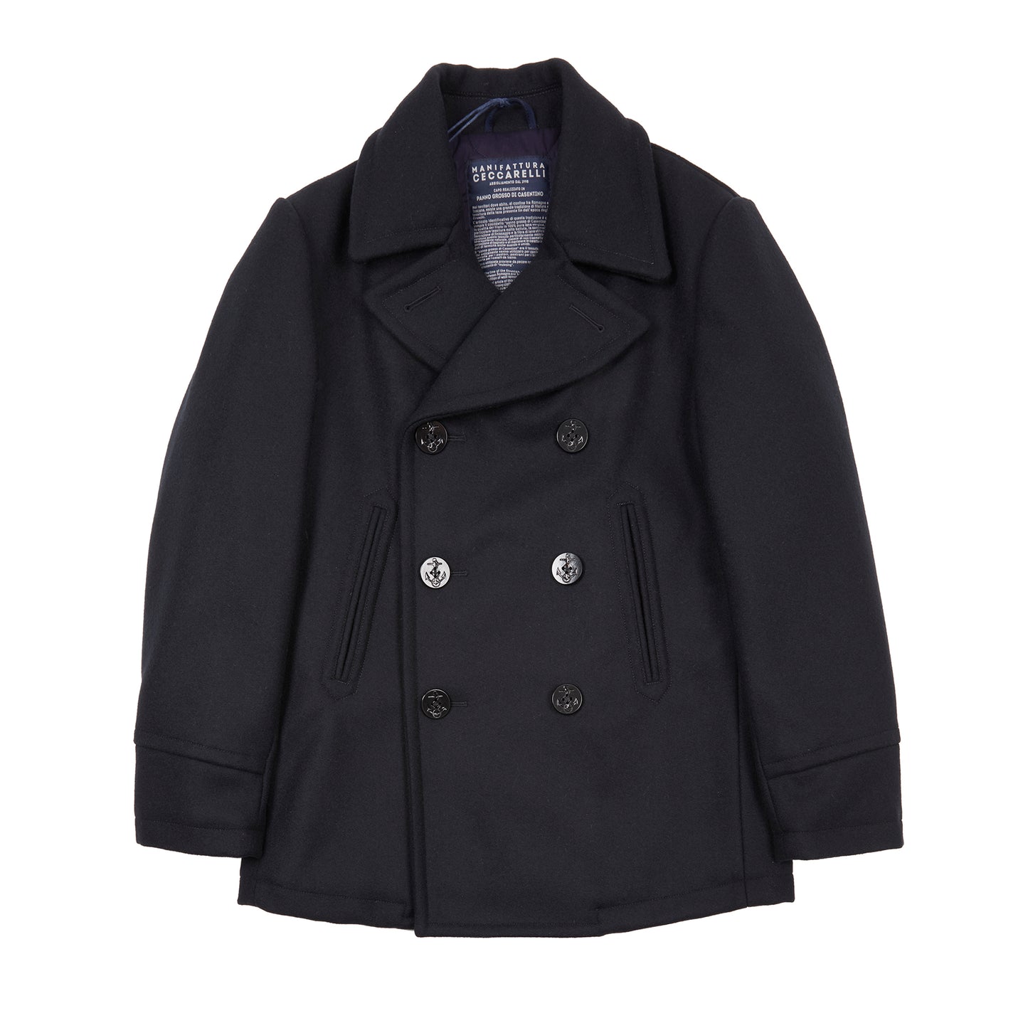 Manifattura Ceccarelli New Wool Pea Coat in Navy