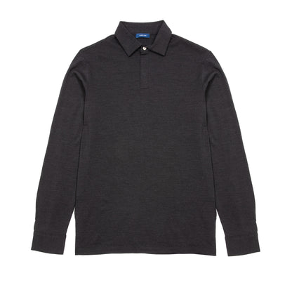 Albeni Merino Long Sleeve Polo Shirt in Charcoal Grey