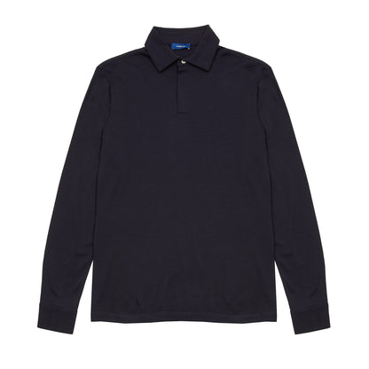 Albeni Merino Long Sleeve Polo Shirt in Night Blue