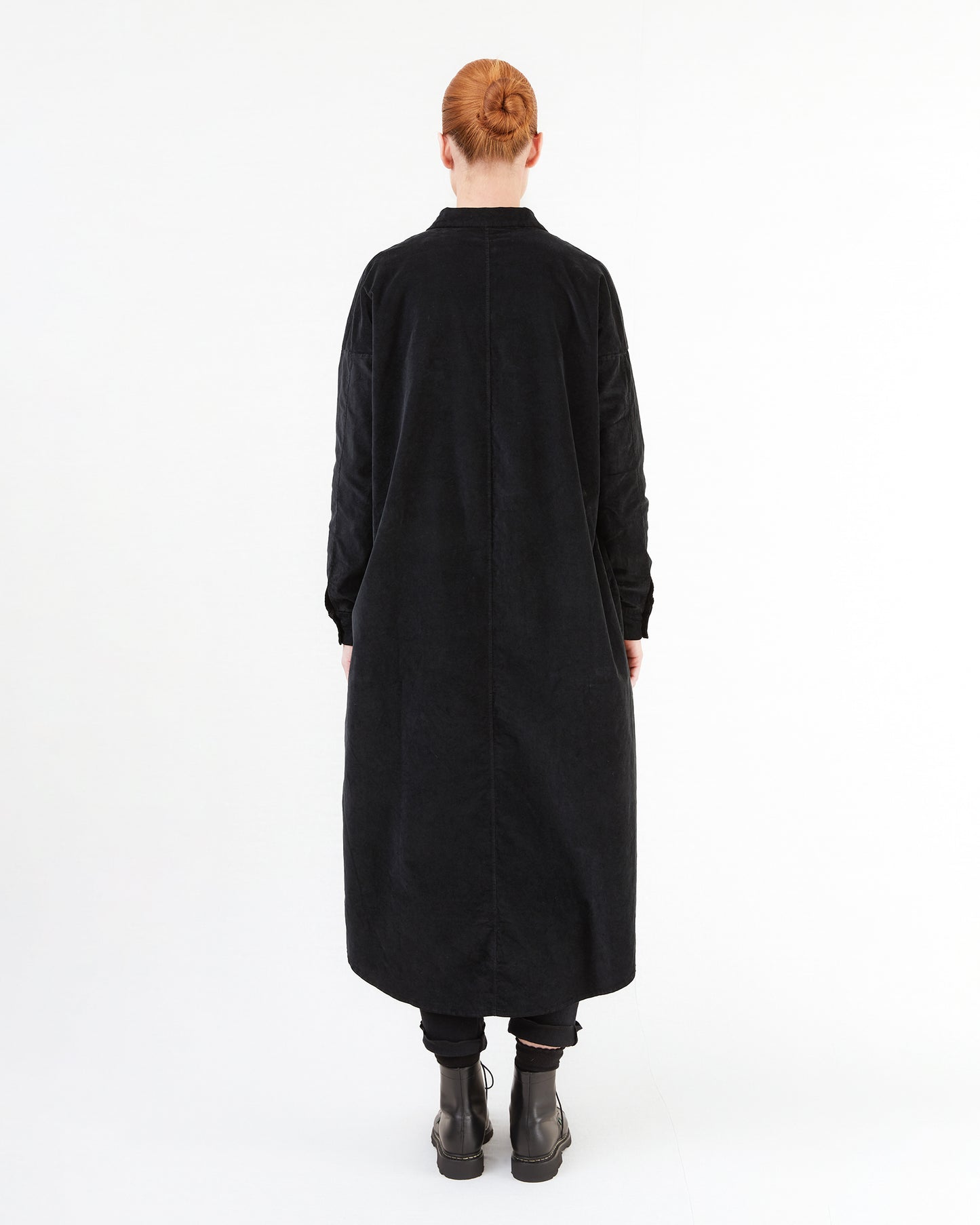 Album Di Famiglia Long Velvet Shirt Dress in Black