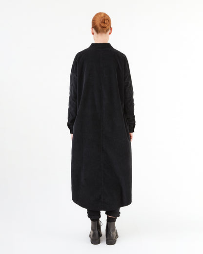 Album Di Famiglia Long Velvet Shirt Dress in Black